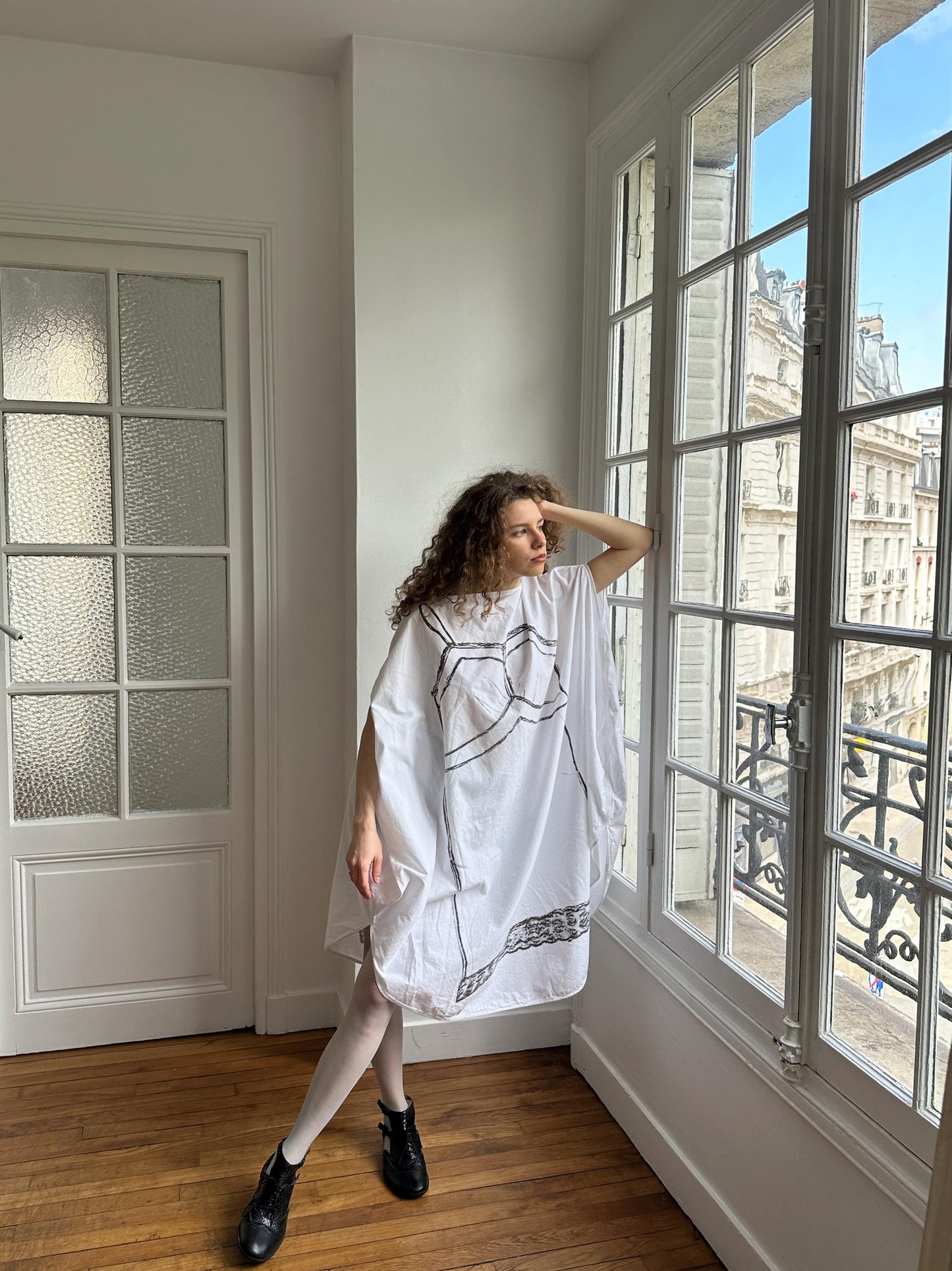 MM6 Maison Margiela Trompe L'Oeil Circle Oversized Dress in White