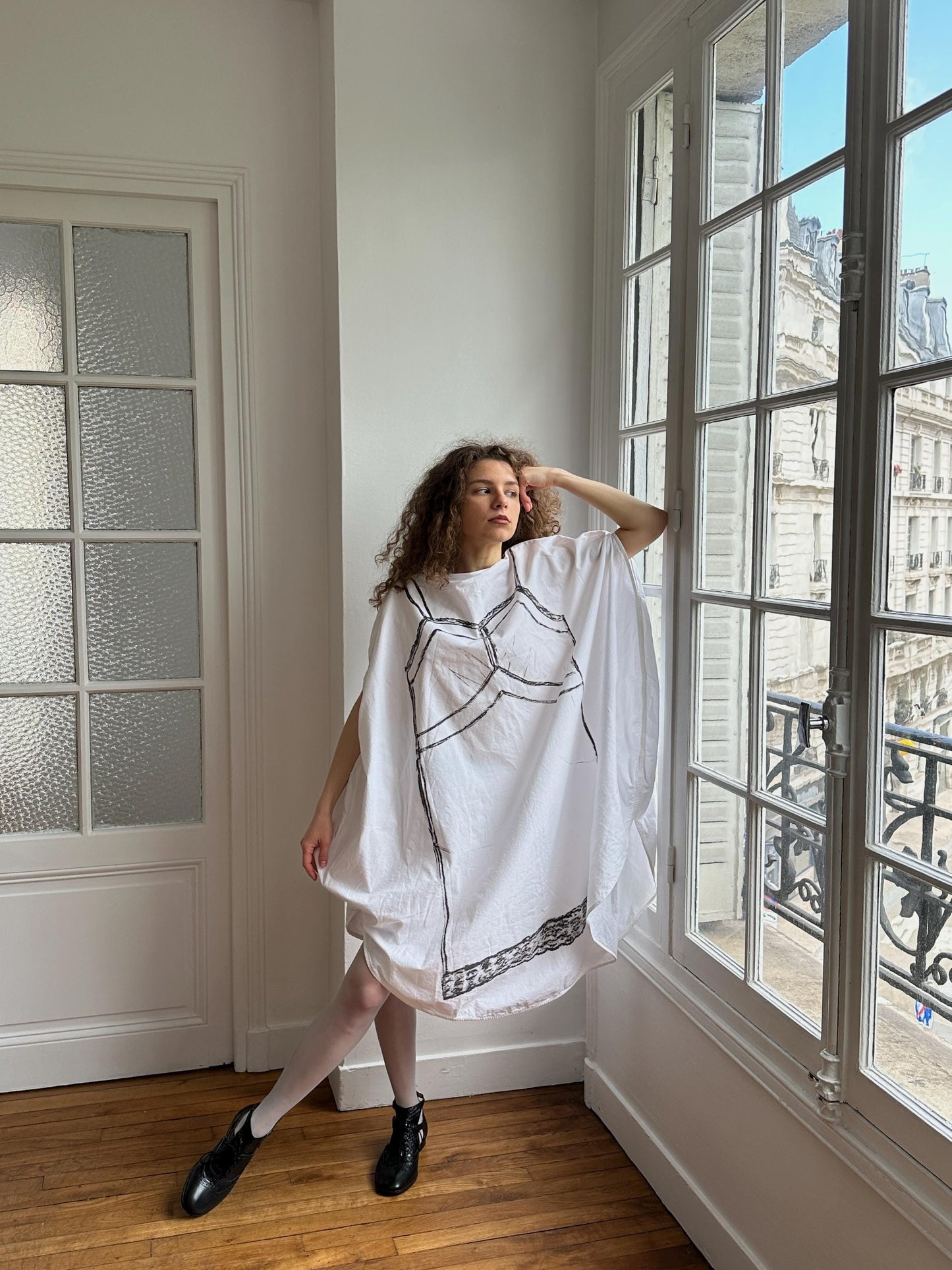 MM6 Maison Margiela Trompe L'Oeil Circle Oversized Dress in White