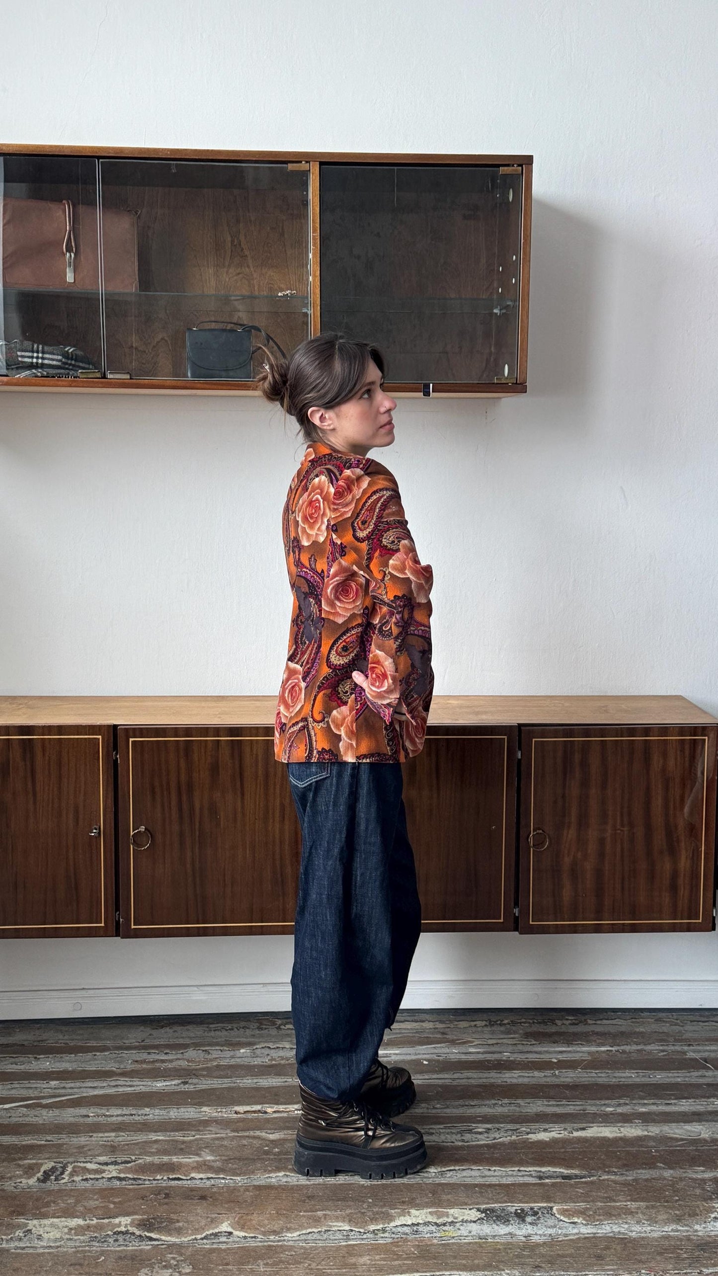 Vintage 90s Women Velvet Blazer In Orange & Brown