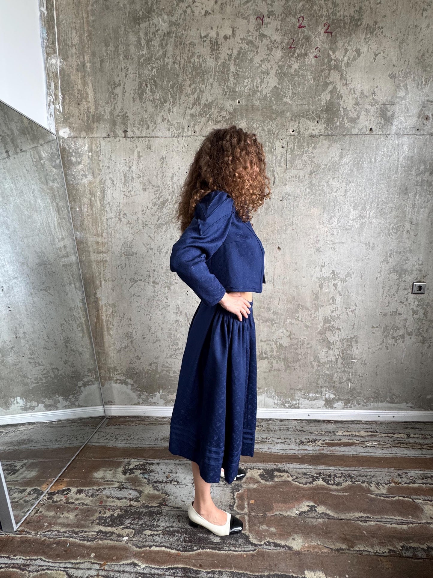 Vintage Traditional Floral Bolero and Skirt Set in Blue