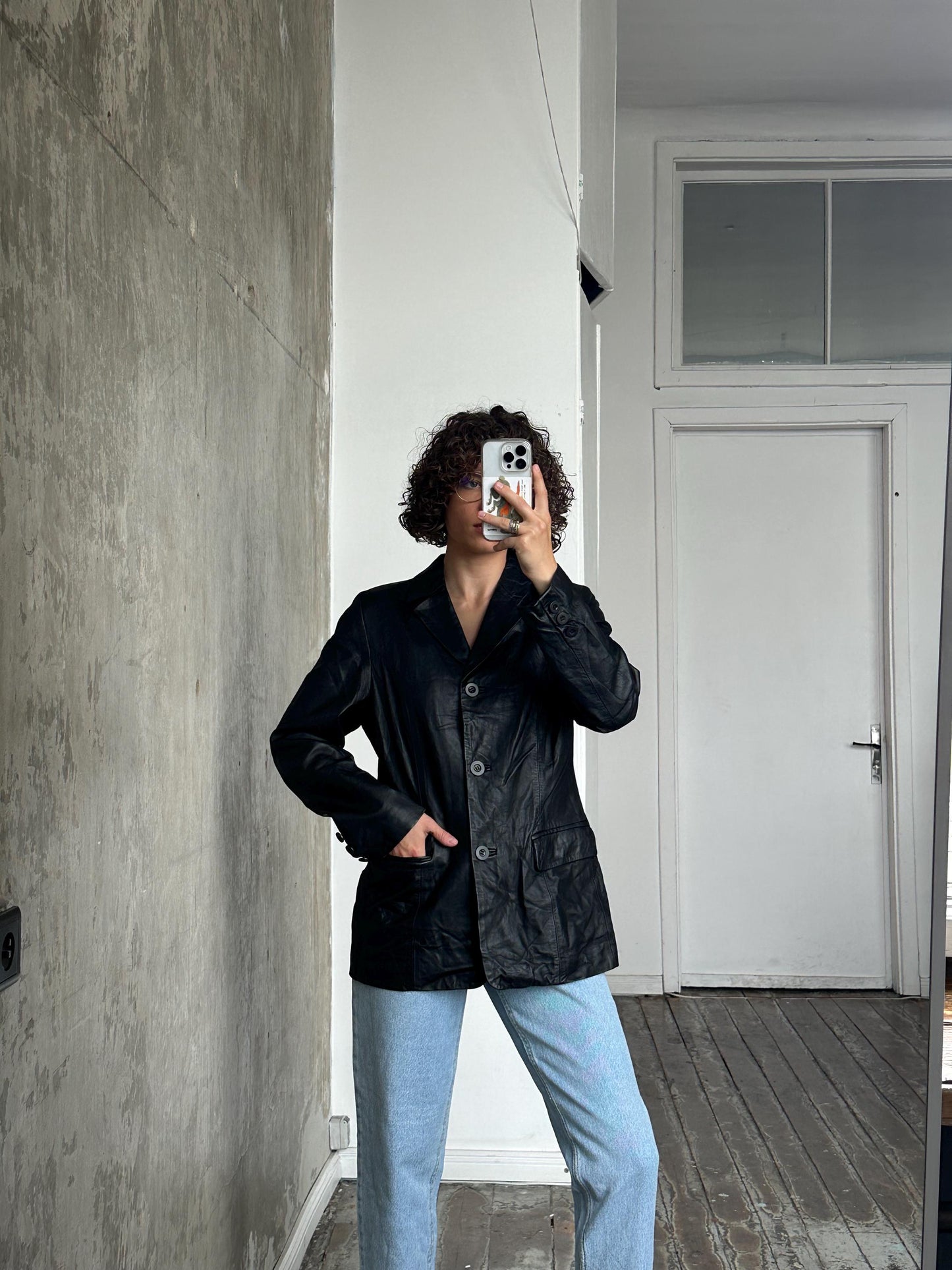 Vintage 90s leather jacket in black, leather blazer