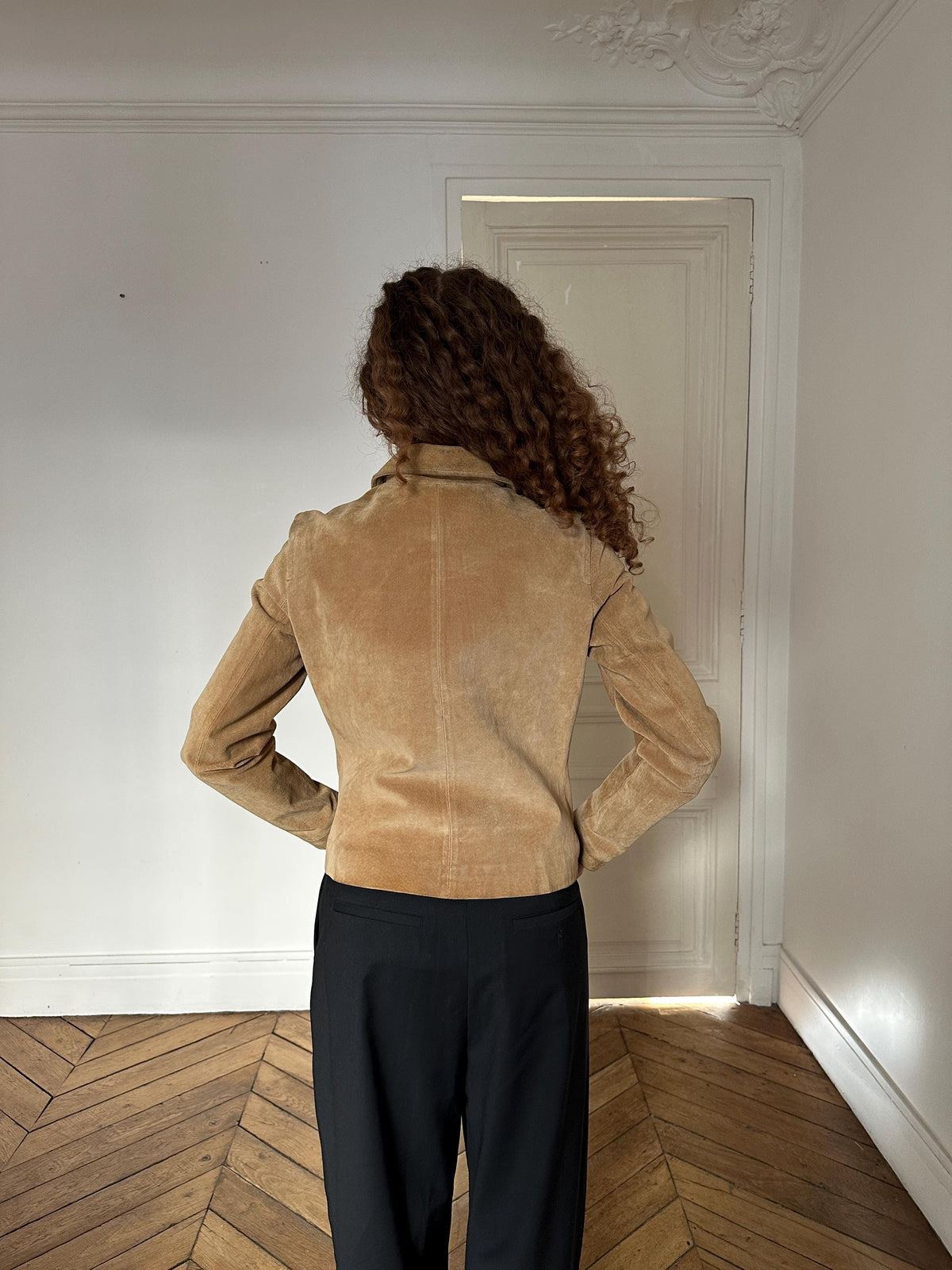 Vintage 90s Beige Suede Leather Minimalistic Jacket