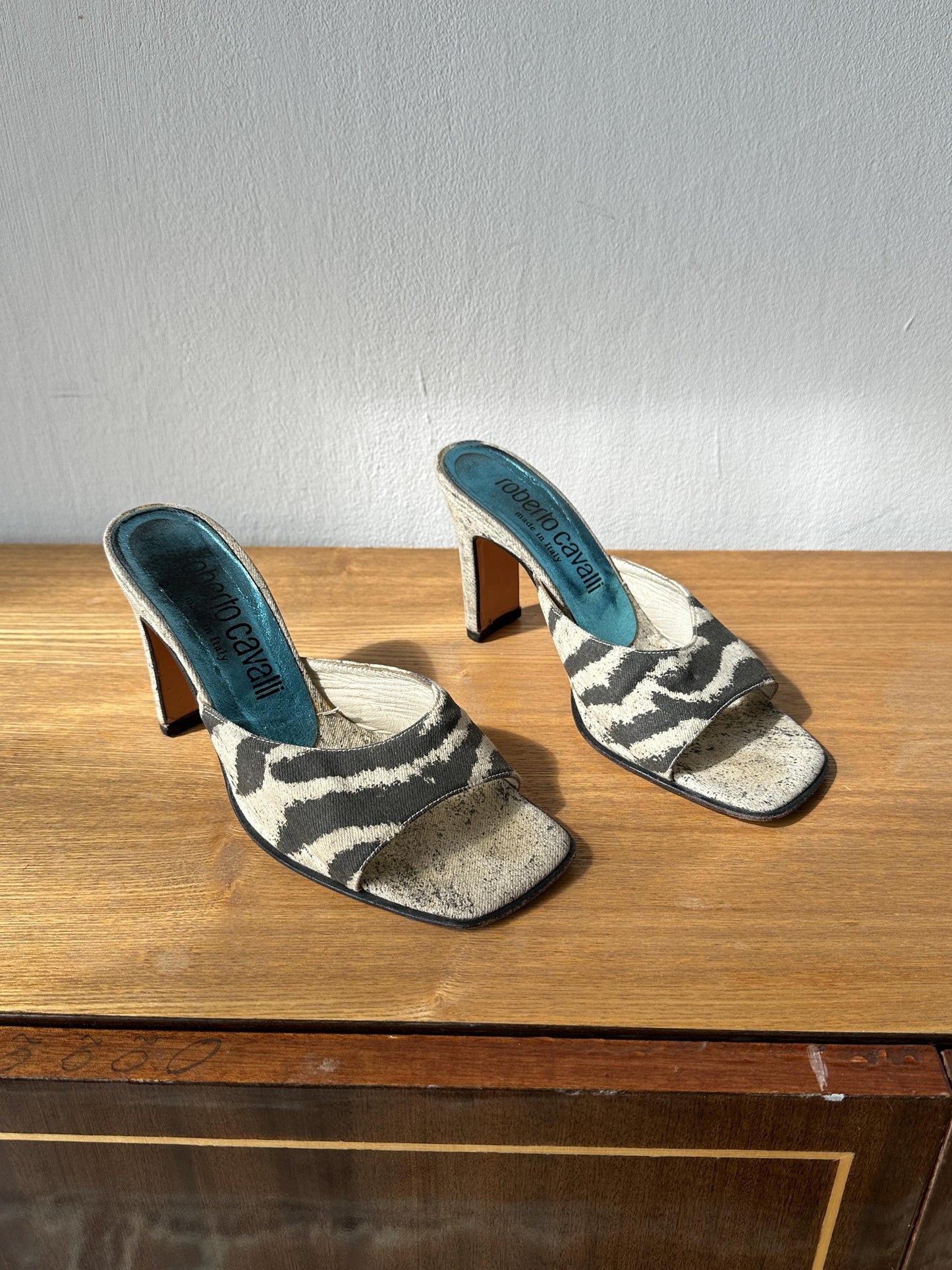 Vintage Roberto Cavalli Zebra Print Mules I US 6.5