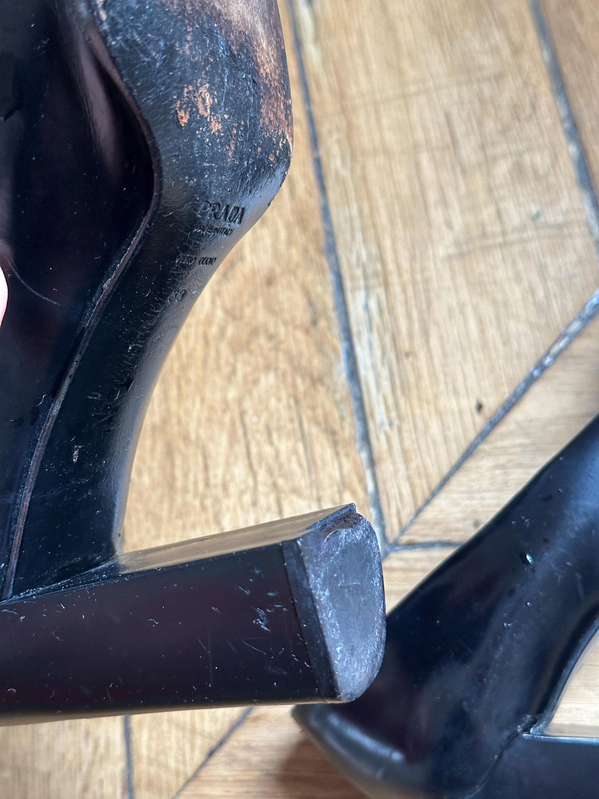 Vintage Prada Black Leather Block Heel Pumps | EU 38