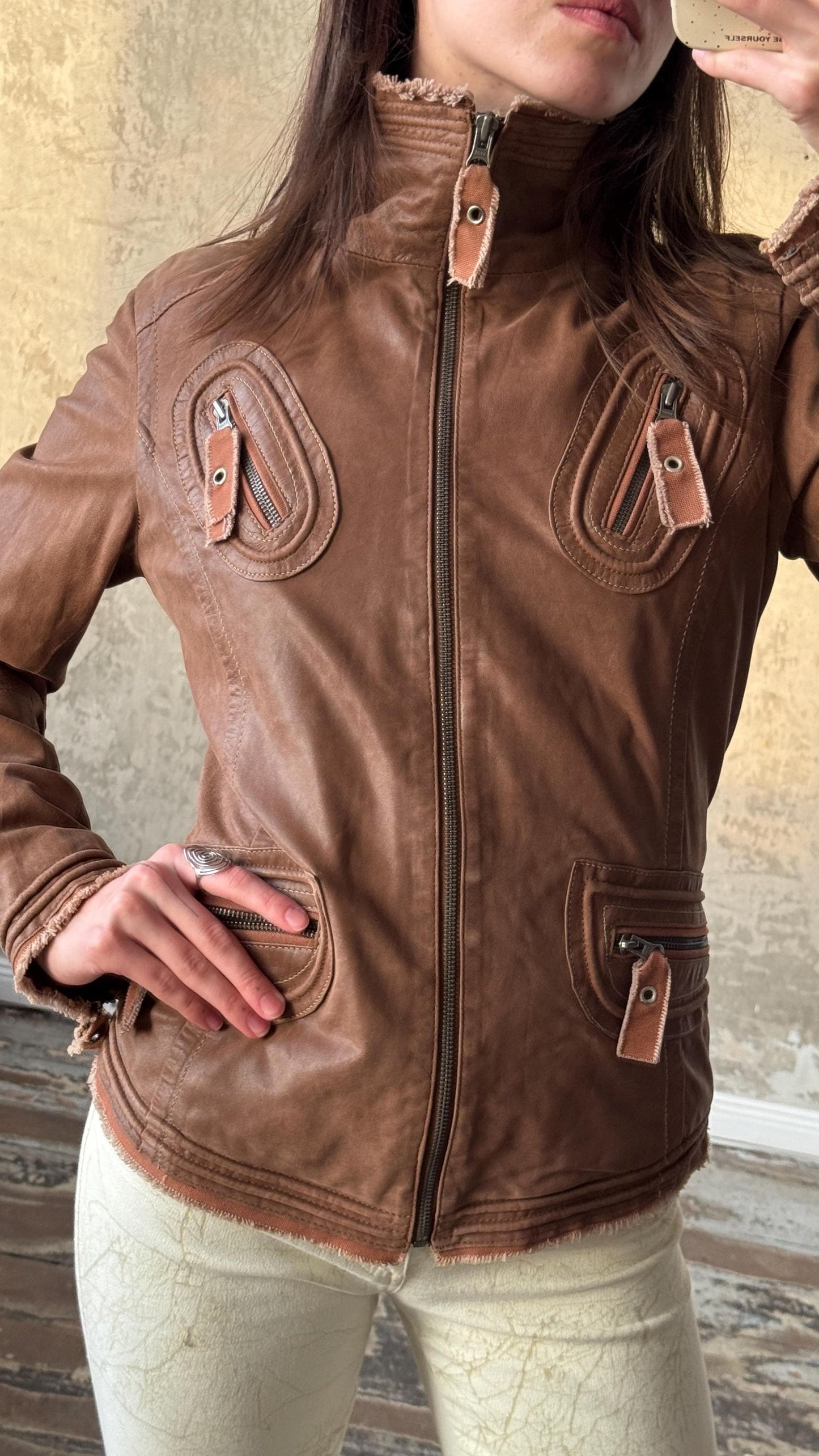 Vintage 90s Slim-Fitted Leather Jacket In Brown
