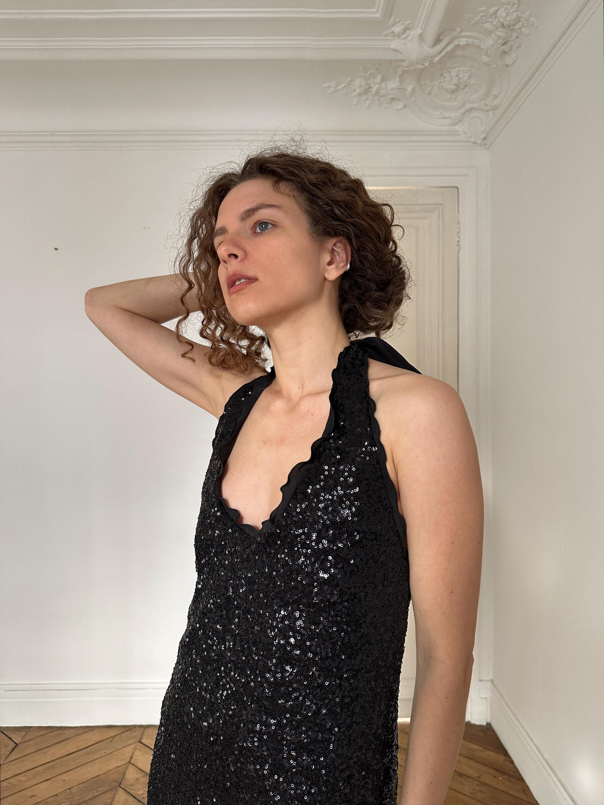 Vintage Moschino Cheap and Chic Black Sequin Open Back Party Dress I US 6
