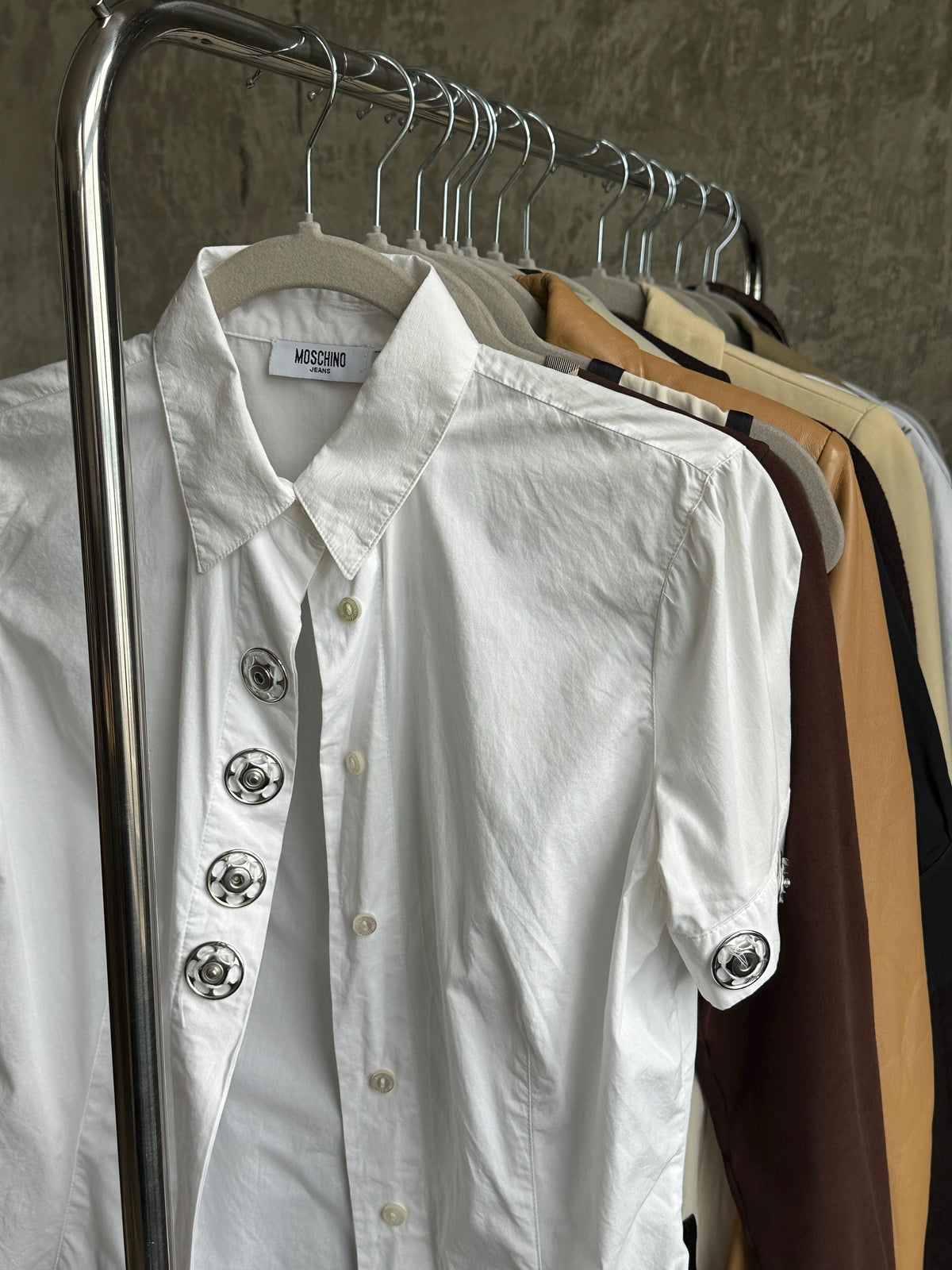 Vintage Moschino Jeans White Fitted Shirt | Silver Ring Detail Blouse