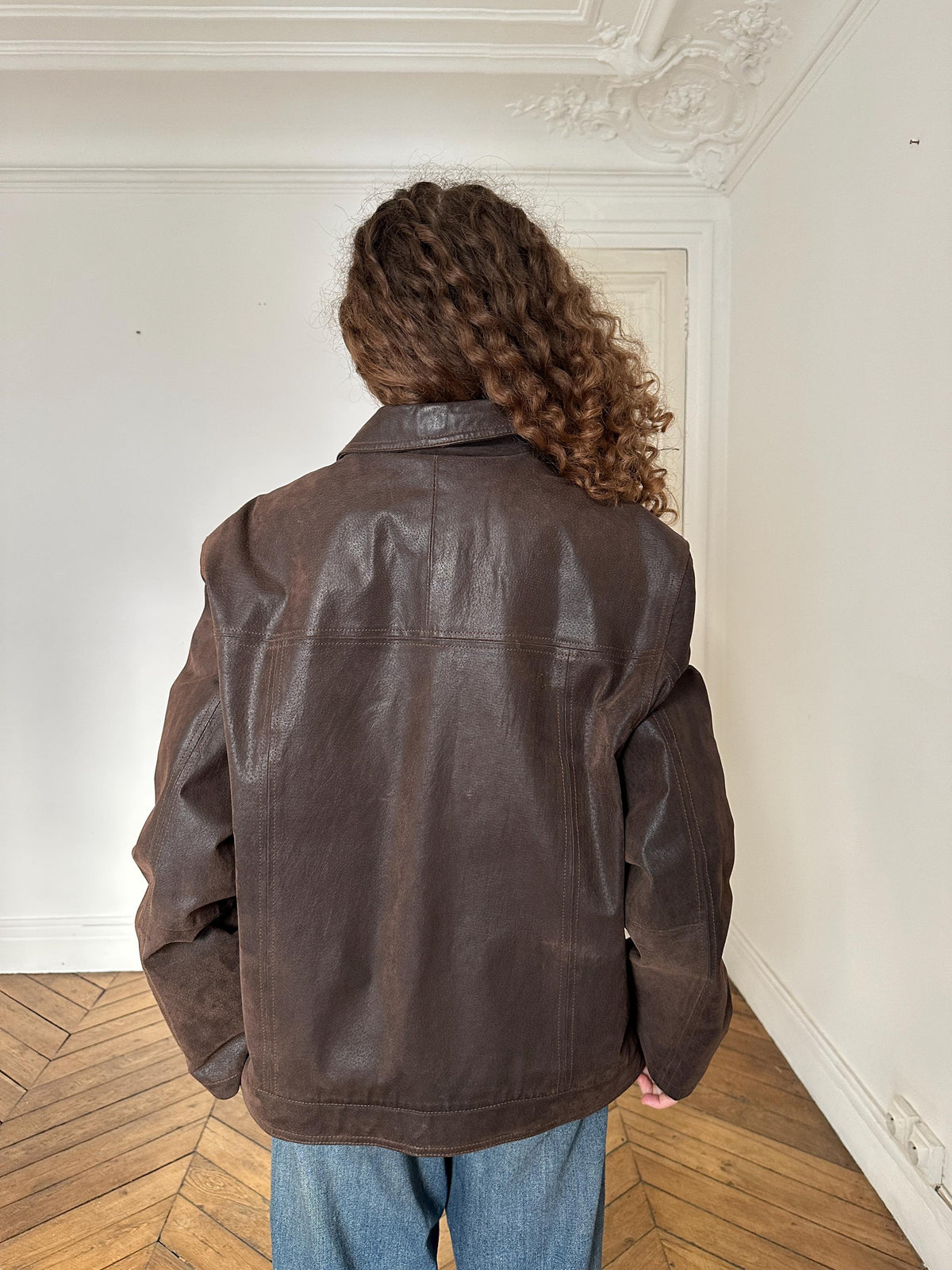 Vintage 90s Oversized Brown Leather Jacket in Brown