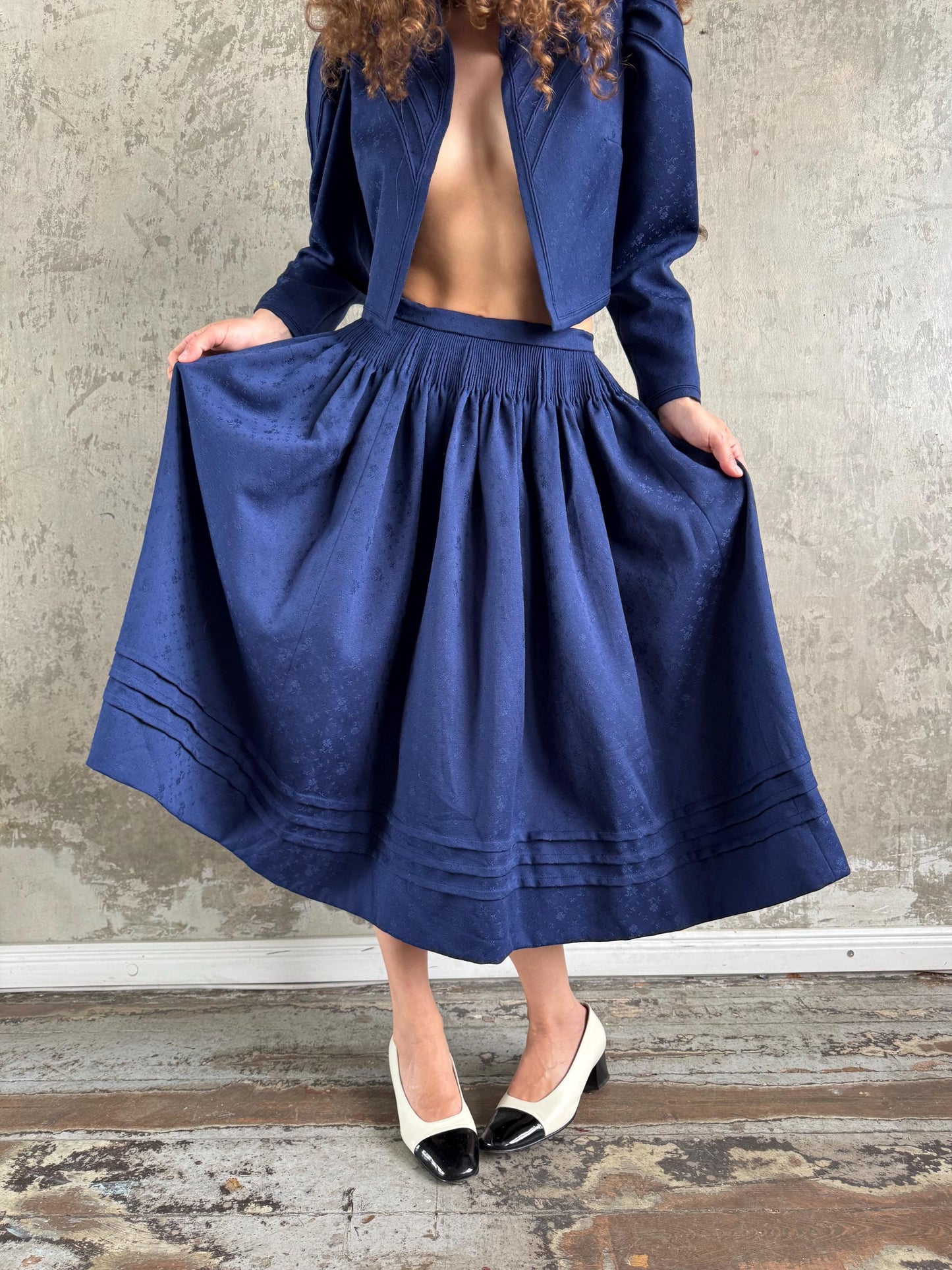 Vintage Traditional Floral Bolero and Skirt Set in Blue