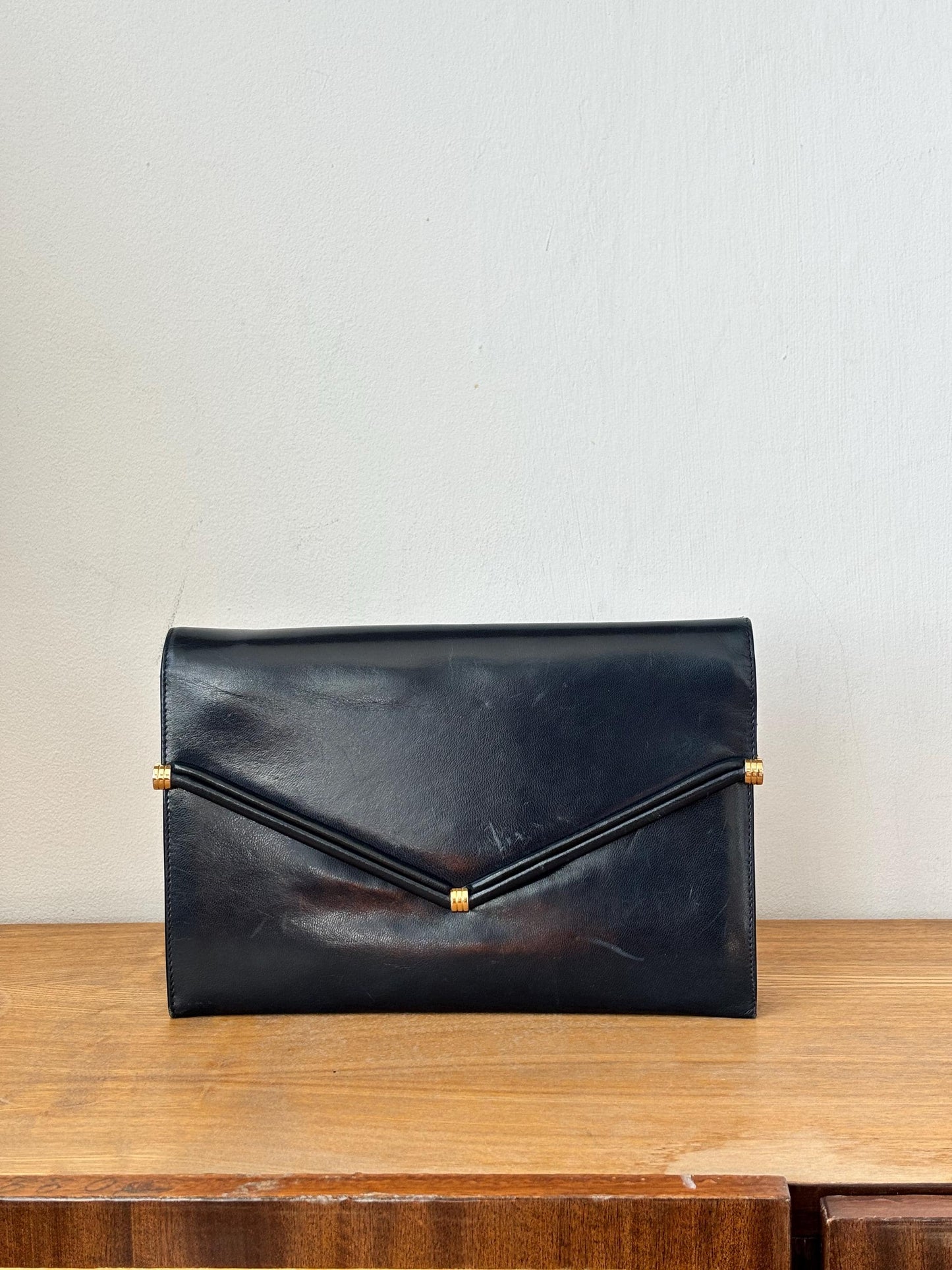 Vintage 90s Structured Envelope Faux Leather Bag In Blue