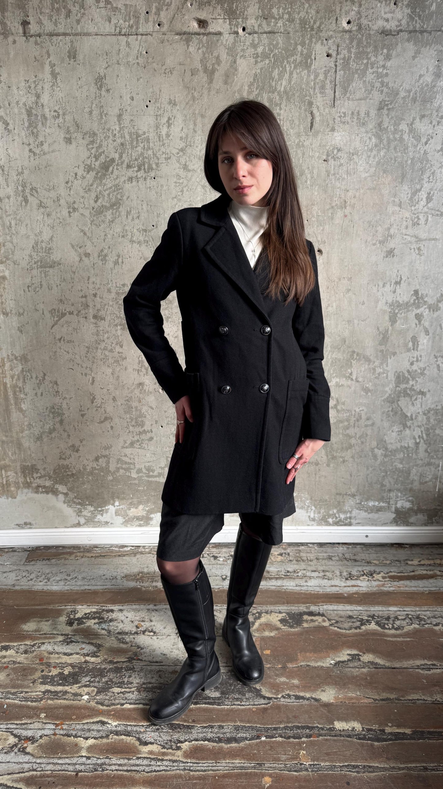 Vintage 90s Japan-style Boxy Coat In Black