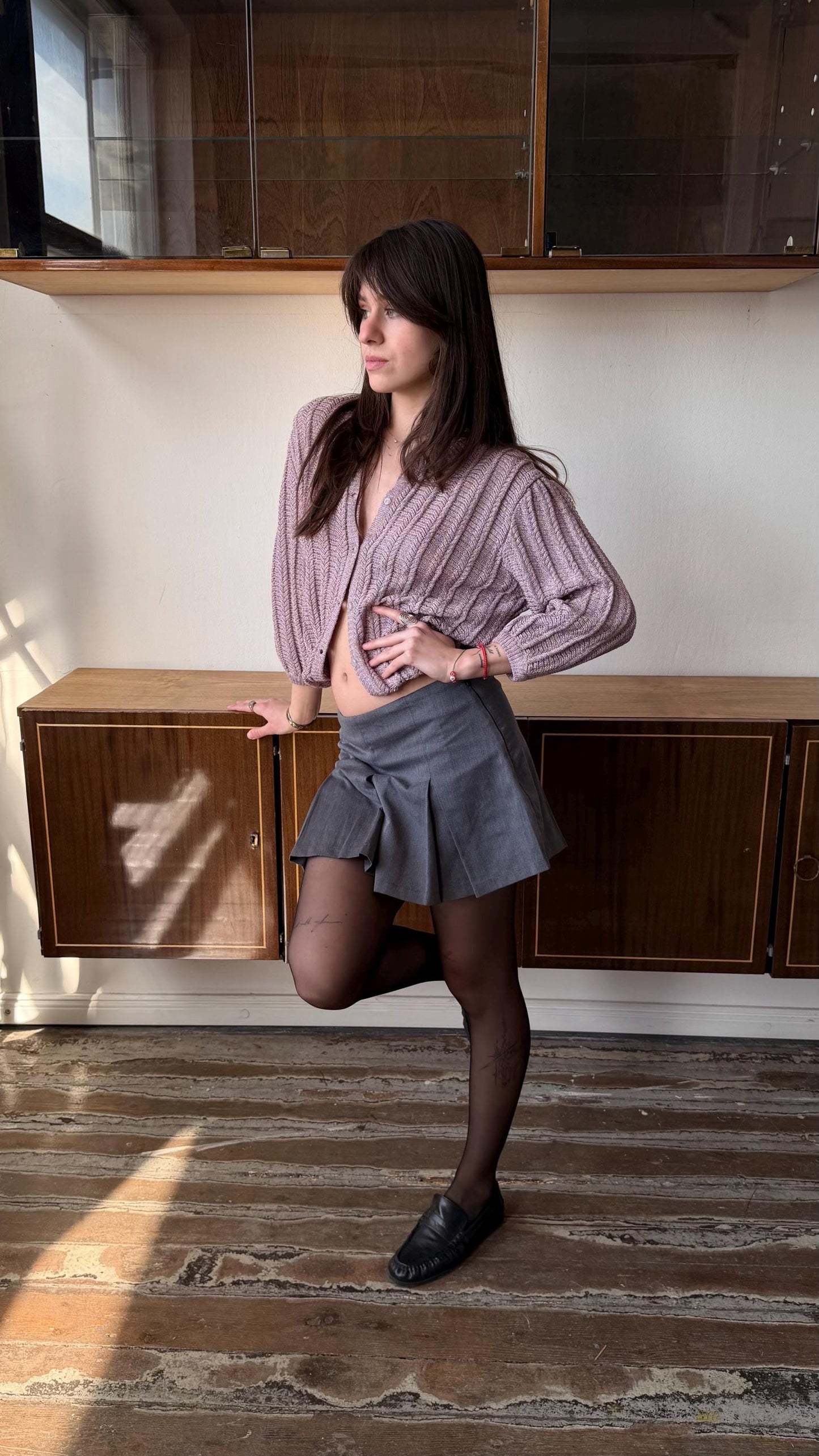 Vintage 90s Knit Cardigan, Soft Girl Minimalist Coquette Top in Mauve