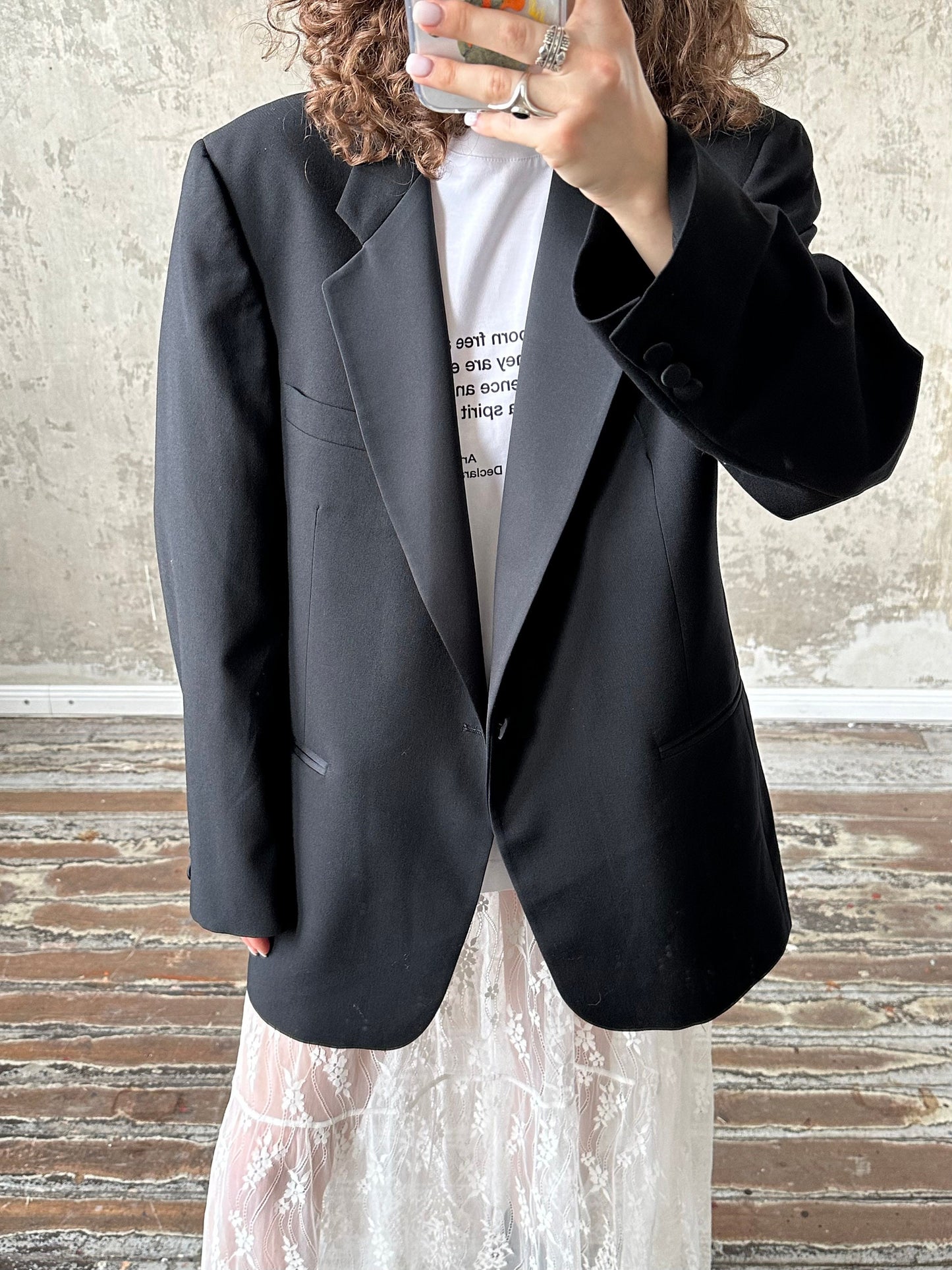 Vintage black evening blazer with satin collar