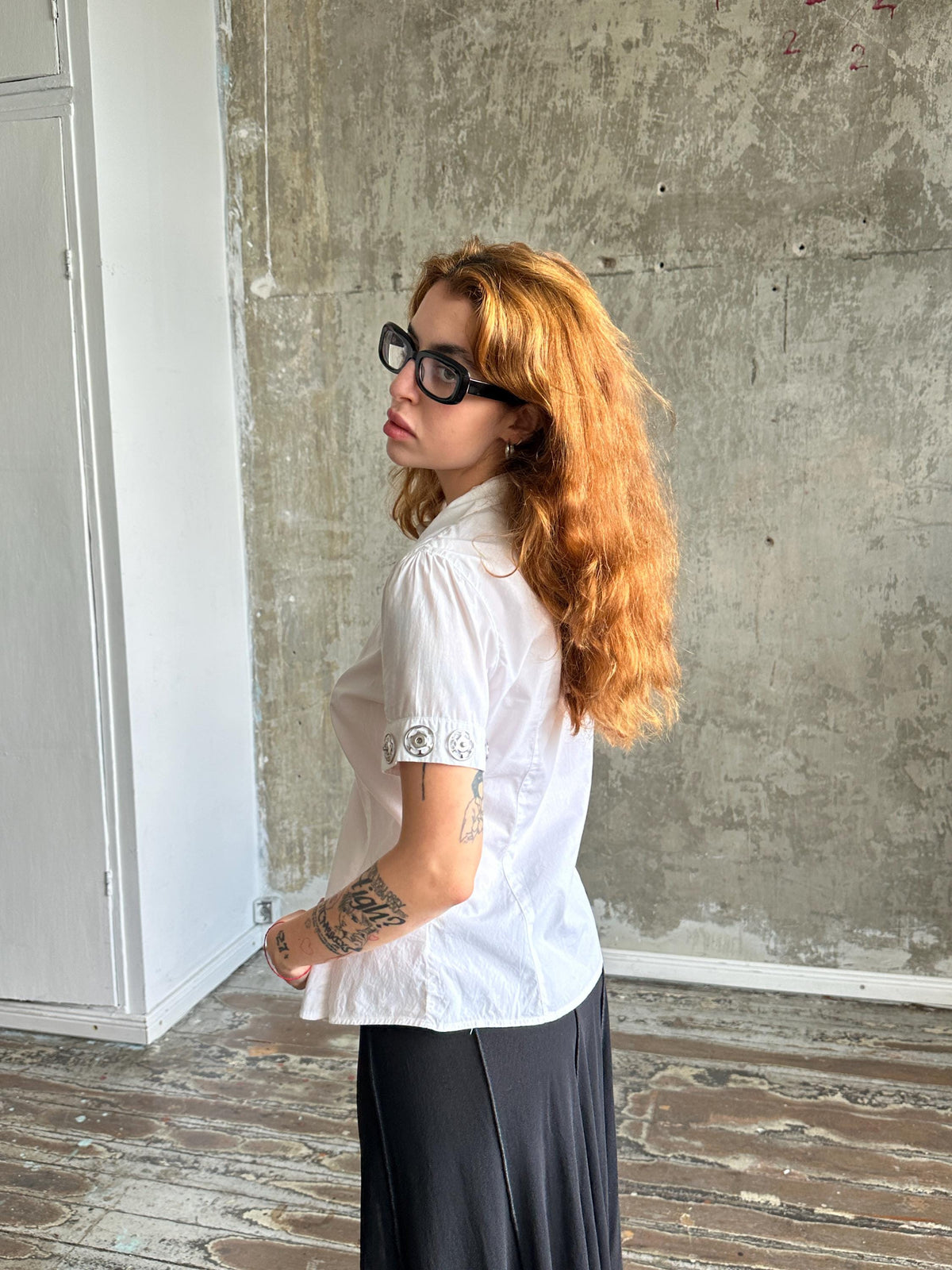 Vintage Moschino Jeans White Fitted Shirt | Silver Ring Detail Blouse