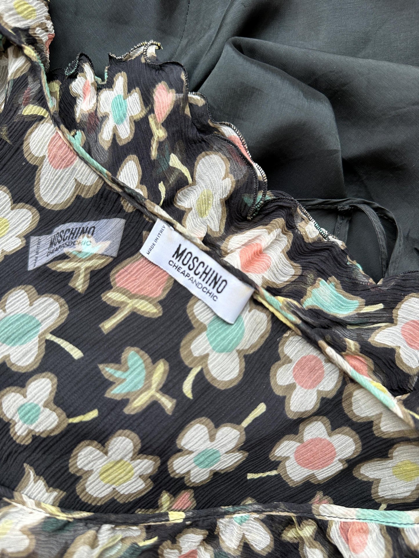 Moschino Cheap and Chic Black Floral Chiffon Midi Dress