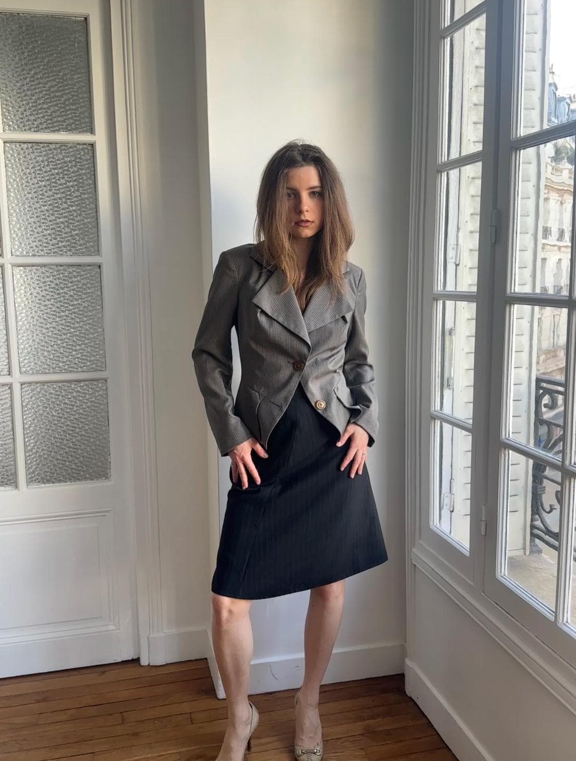 Vivienne Westwood Red Label Vintage Wool Pin Stripe Blazer in Grey