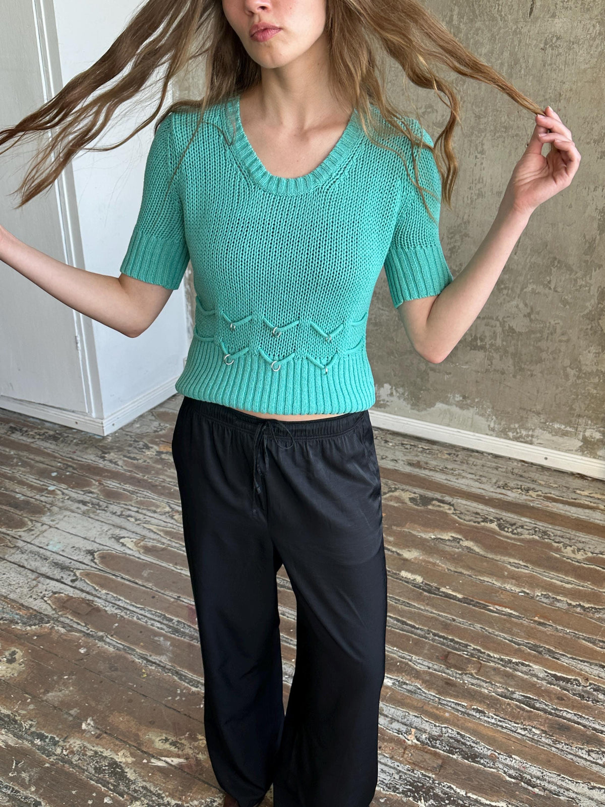 Vintage Turquoise Fitted Knit Top