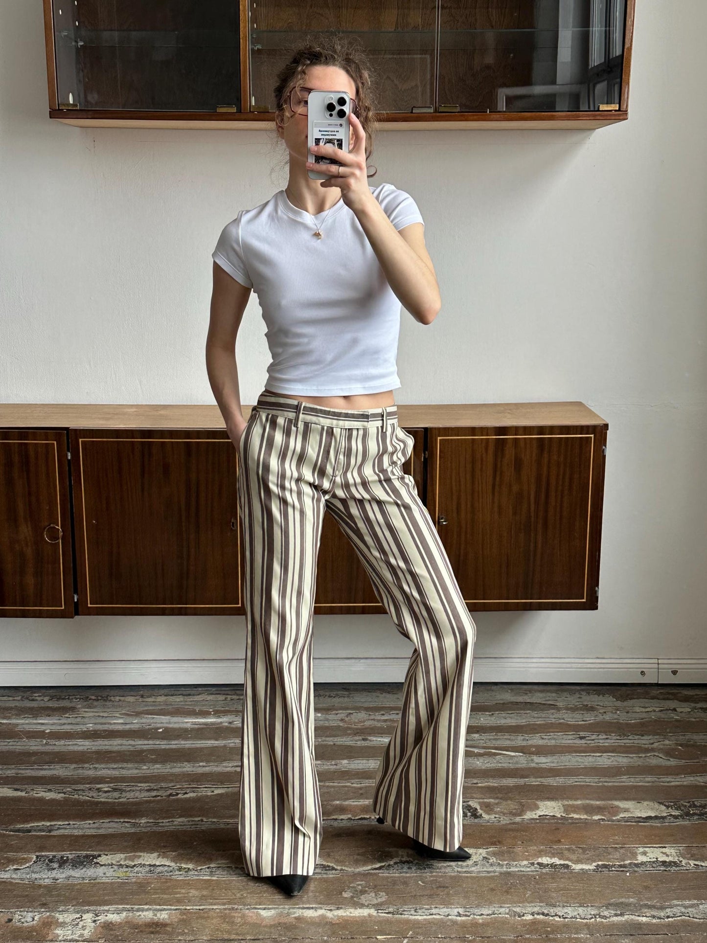 Vintage stripped flared jeans in brown shades