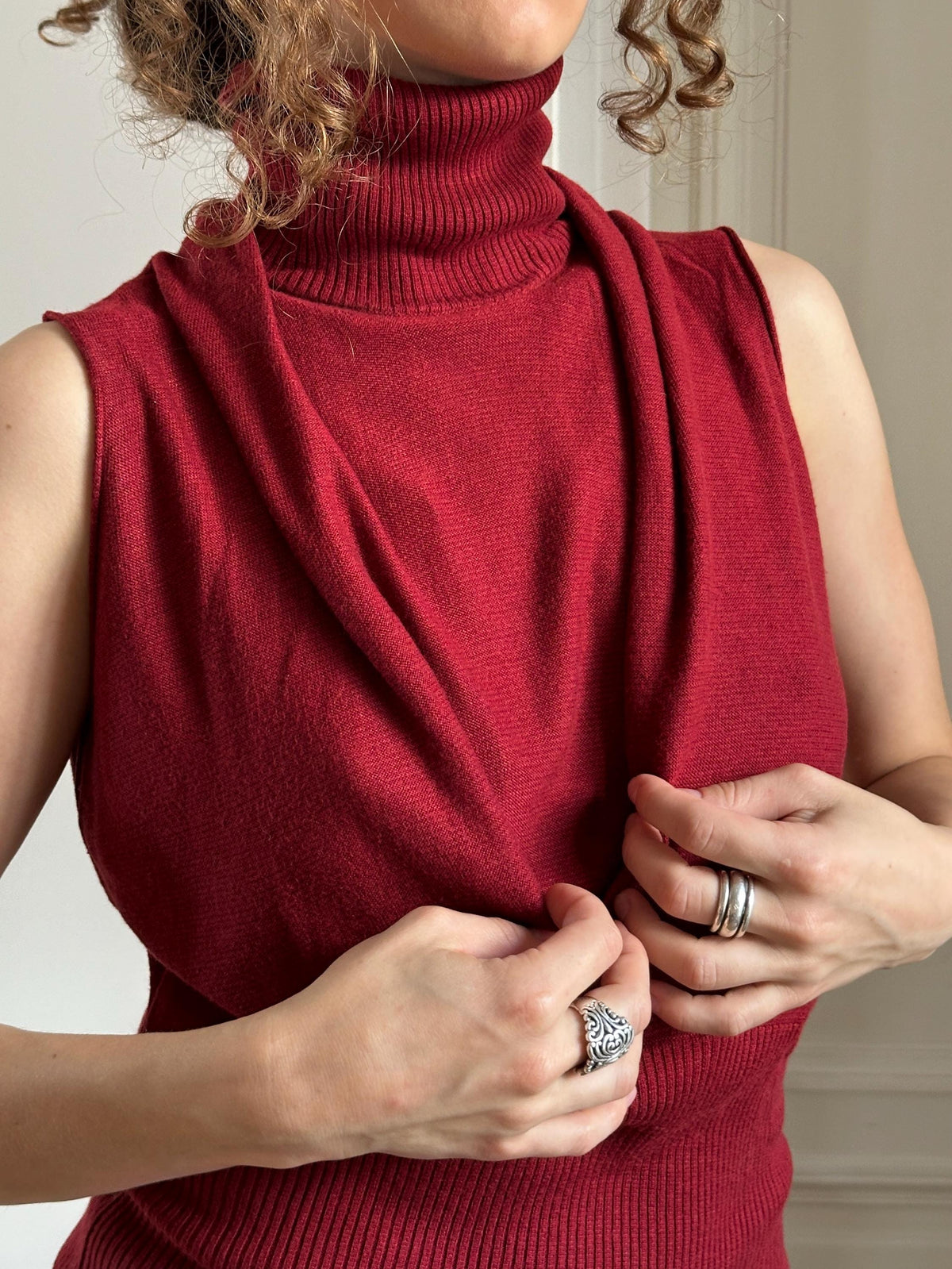 Vintage Emporio Armani Burgundy Sleeveless Turtleneck Top