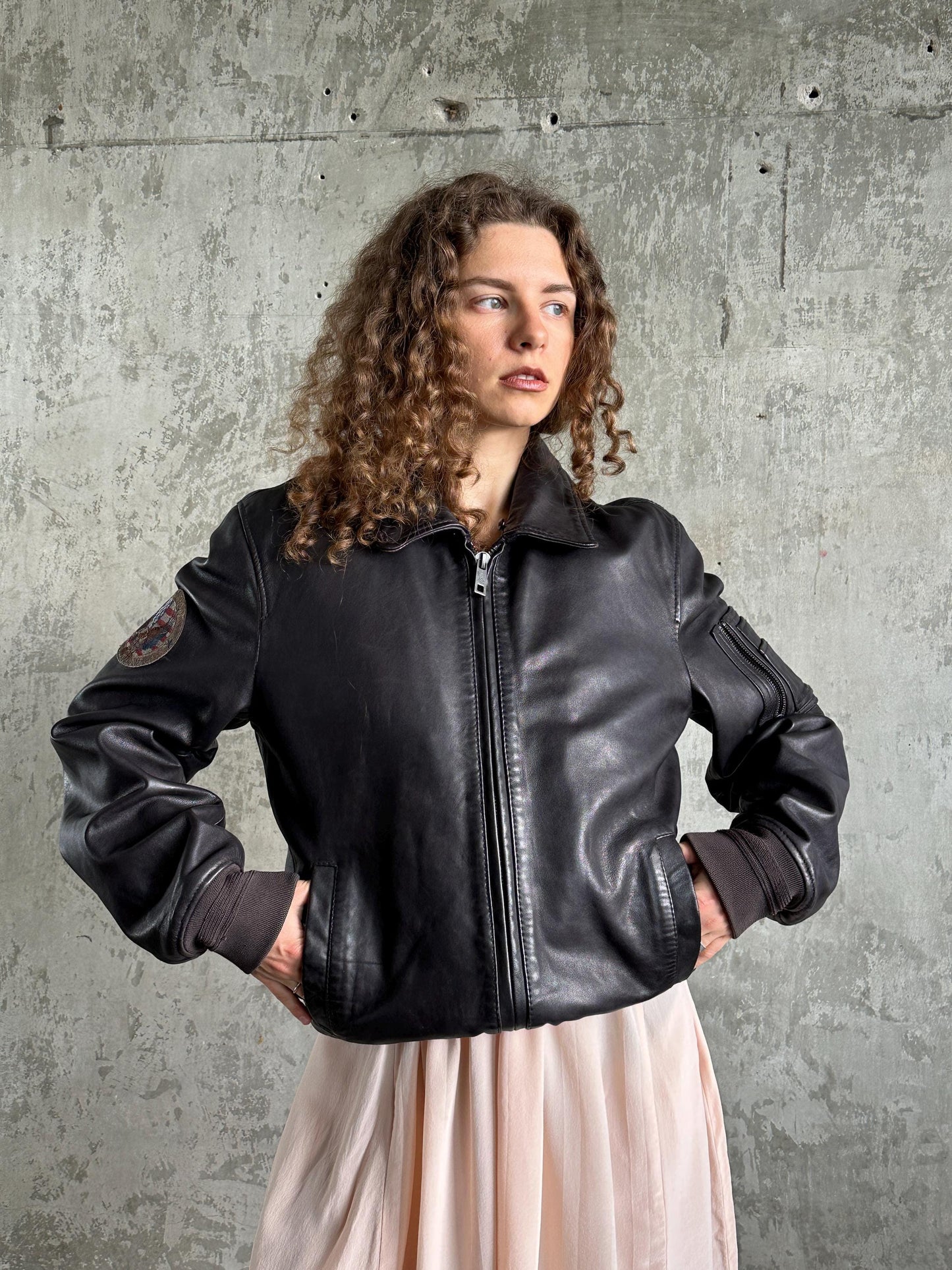 Vintage Hand Crafted Leather Aviator Bomber Jacket in Brown