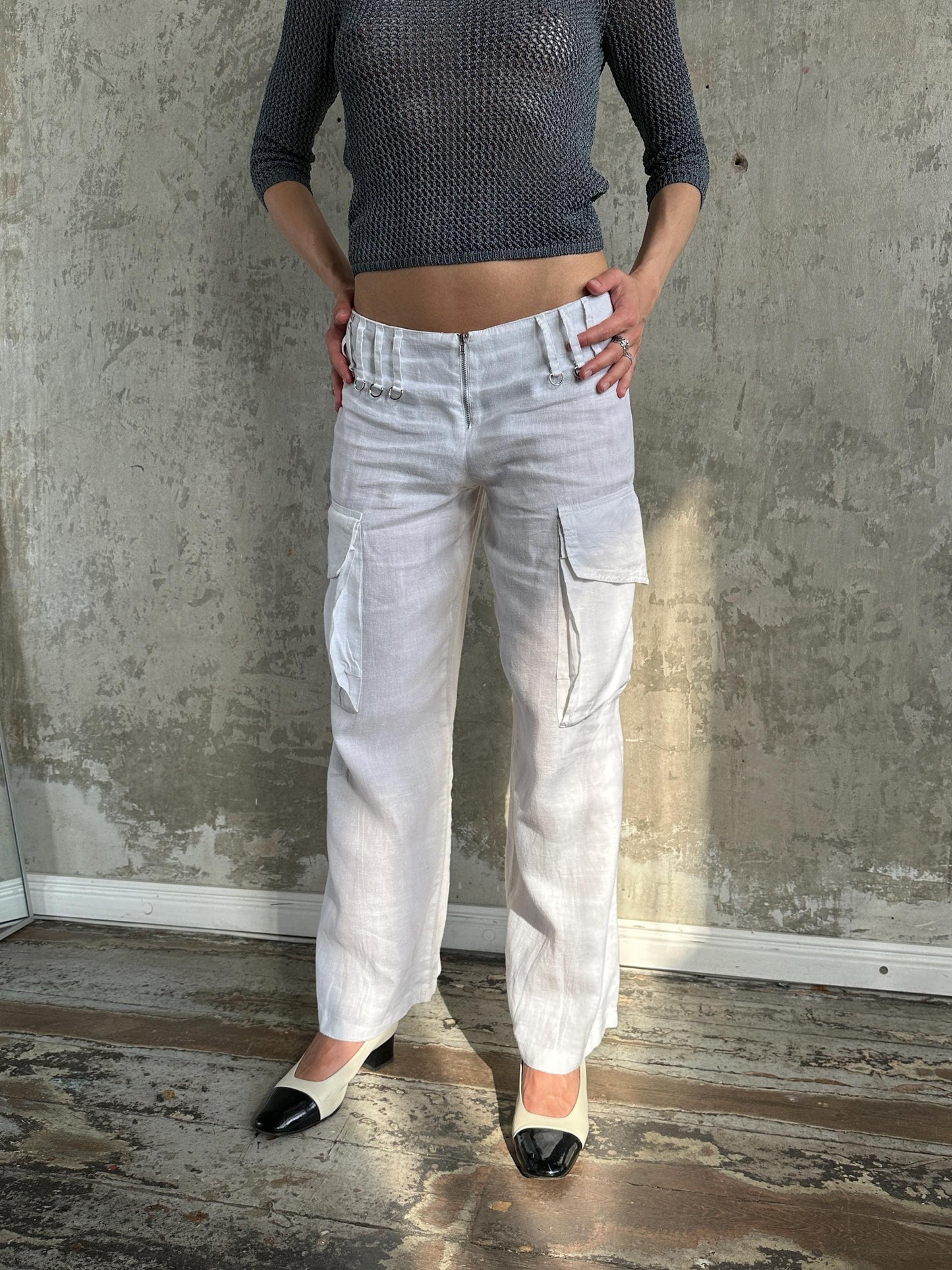 Vintage 90s White Linen Cargo Pants