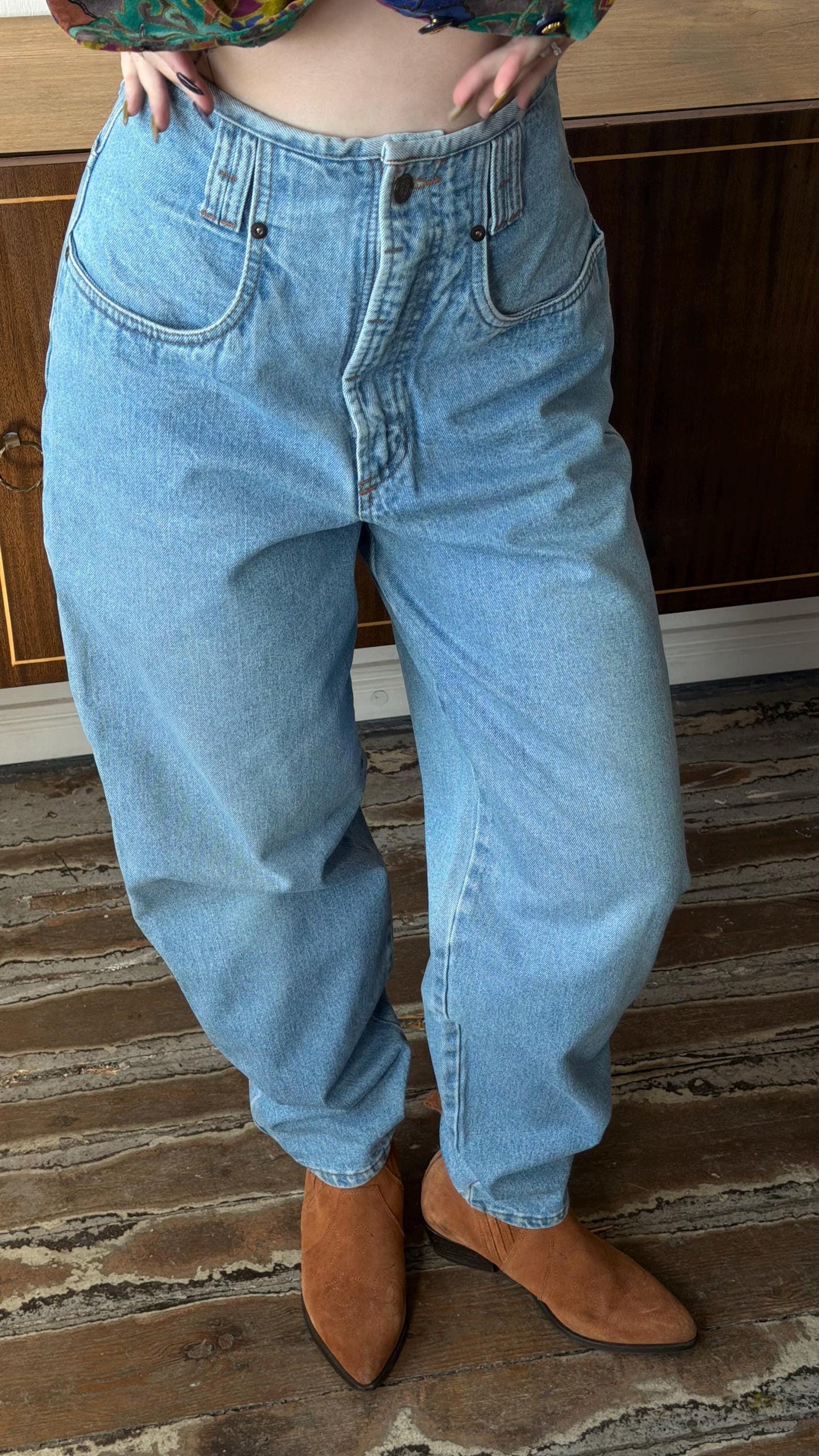 Vintage Light Wash Mom Jeans, 90s High Waist Cotton Denim Pants