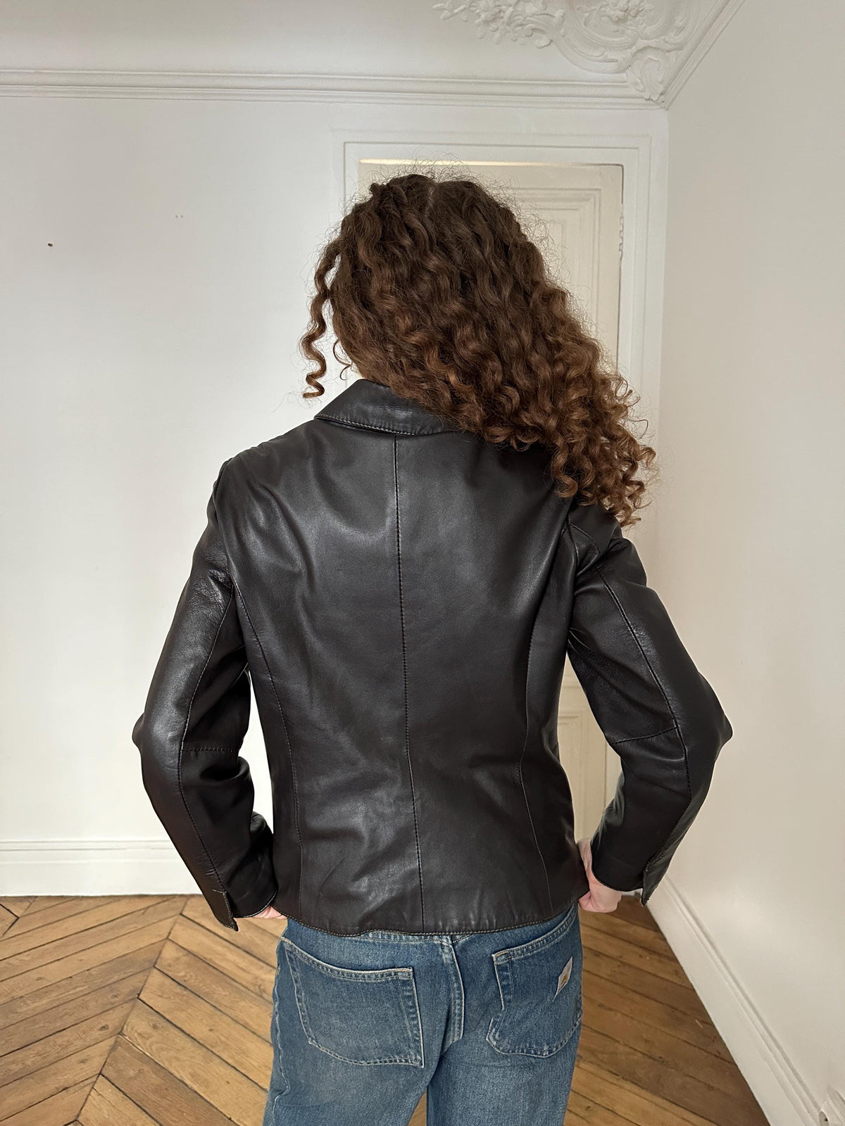 Vintage 90s Dark Brown Zip Boxy Leather Jacket