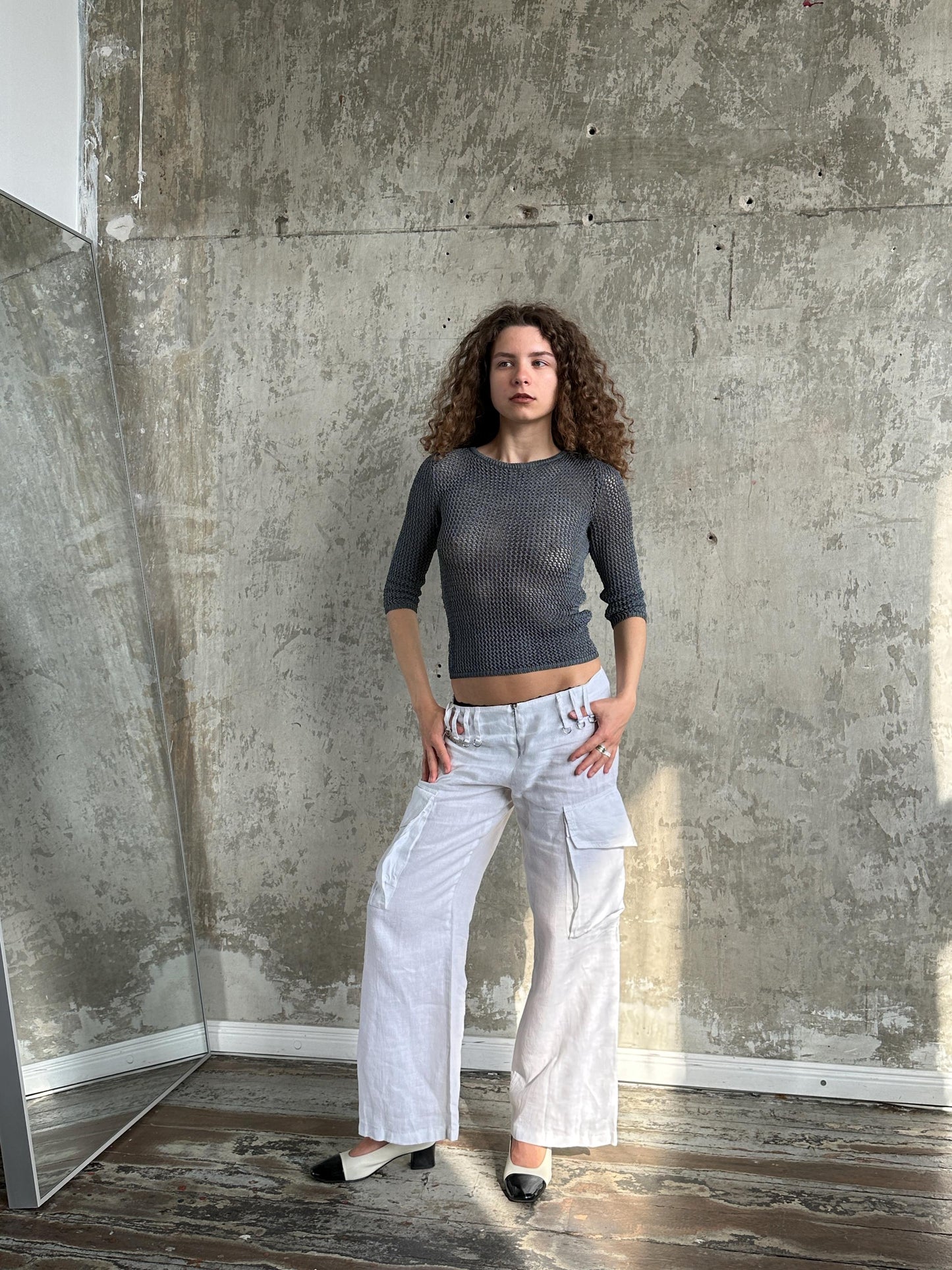 Vintage 90s White Linen Cargo Pants