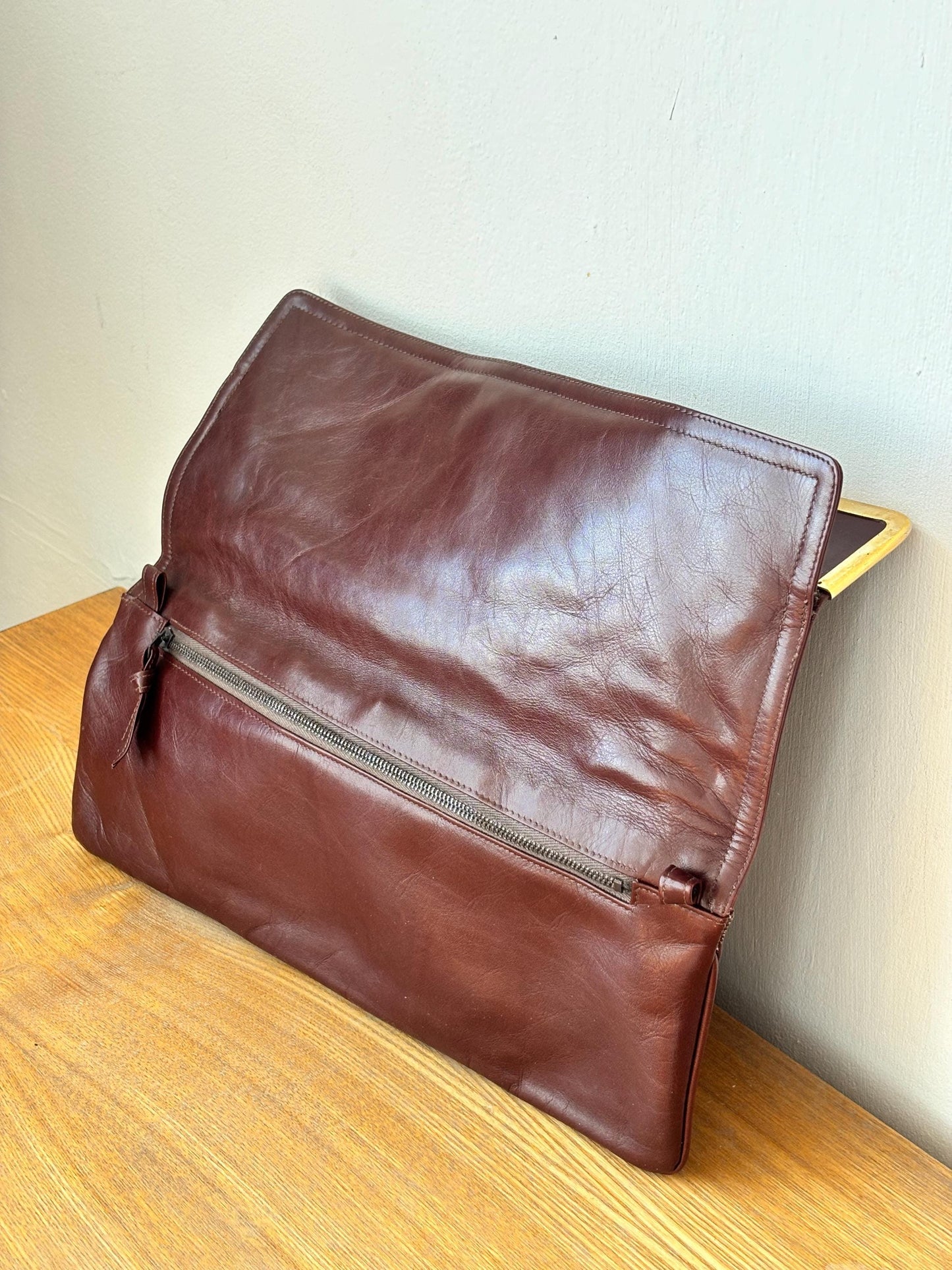 Vintage 80s Burgundy Soft Leather Clutch Bag