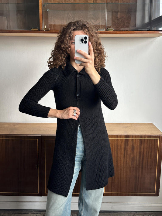 Vintage cardigan in black, button-down knit dress