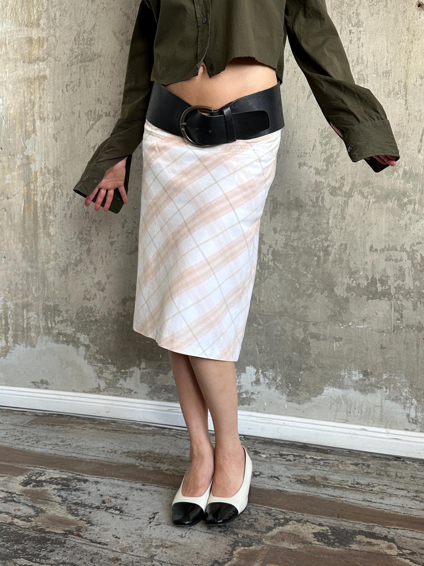 Vintage Burberry London Check Pencil Skirt in Blush Pink