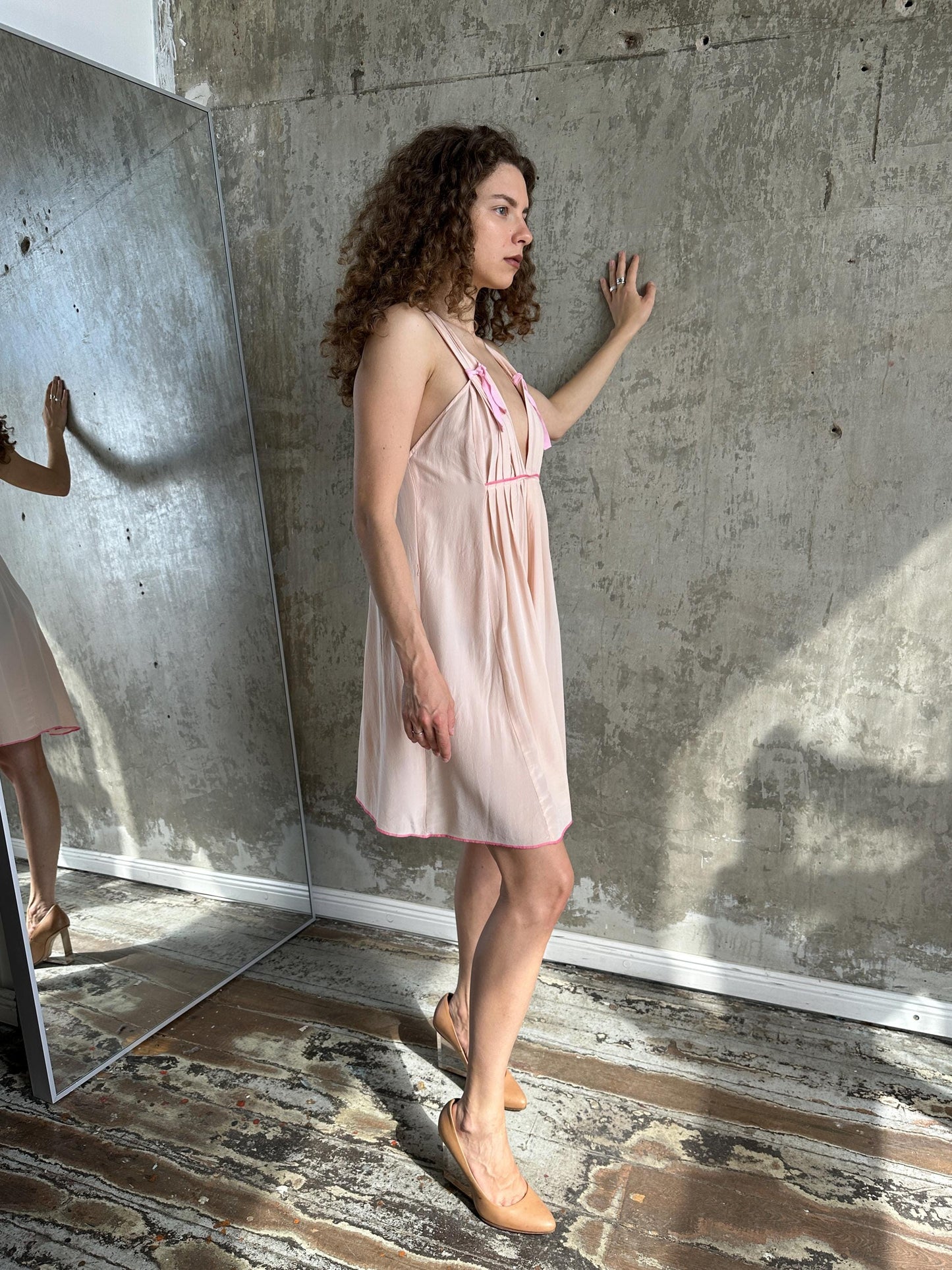 Vintage Sonia Rykiel Blush Pink Silk Mini Dress
