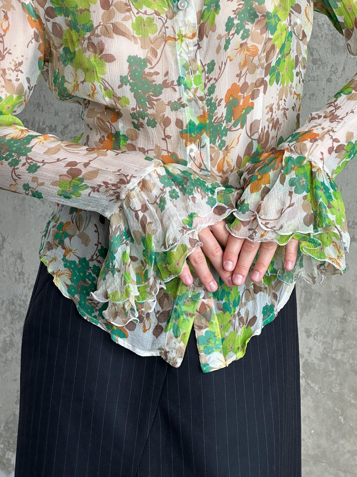 Vintage  Dolce & Gabbana Silk Floral Blouse in Green