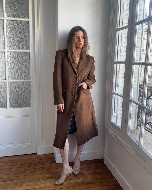 Vintage Cashmere and Wool Coat In Brown