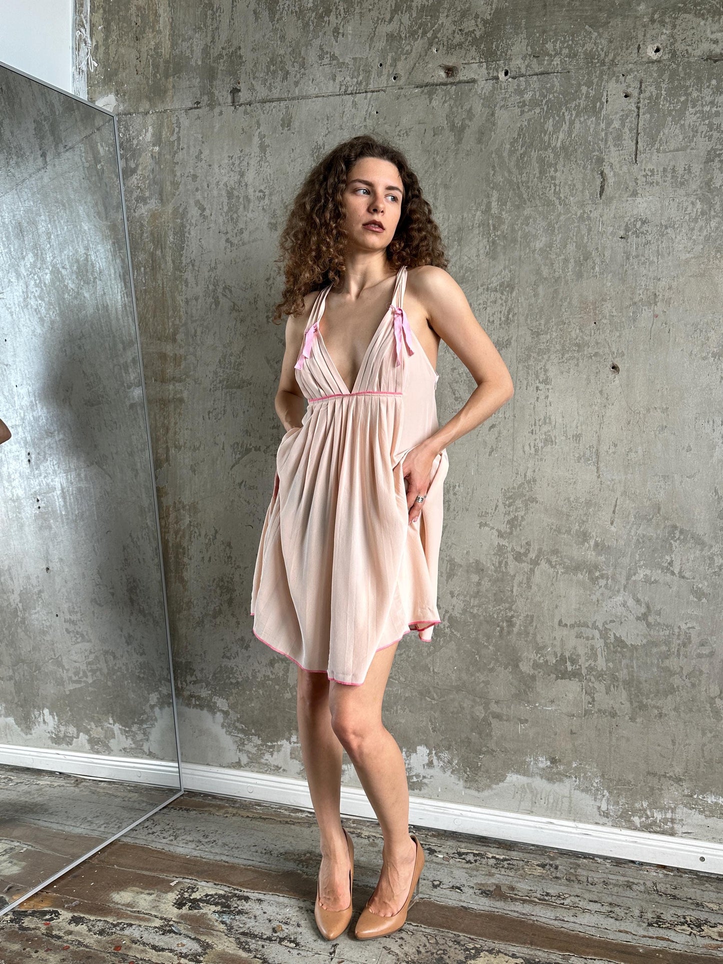 Vintage Sonia Rykiel Blush Pink Silk Mini Dress