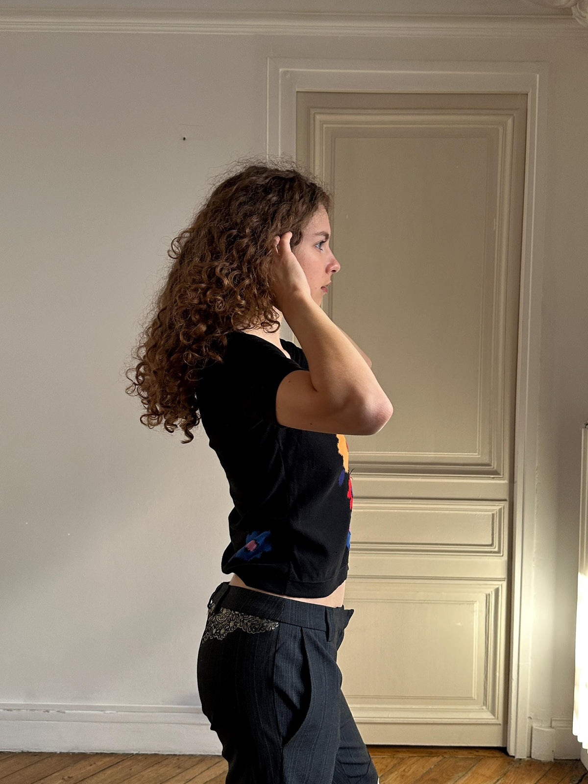 Vintage Sonia Rykiel Black Knit Top with Flowers