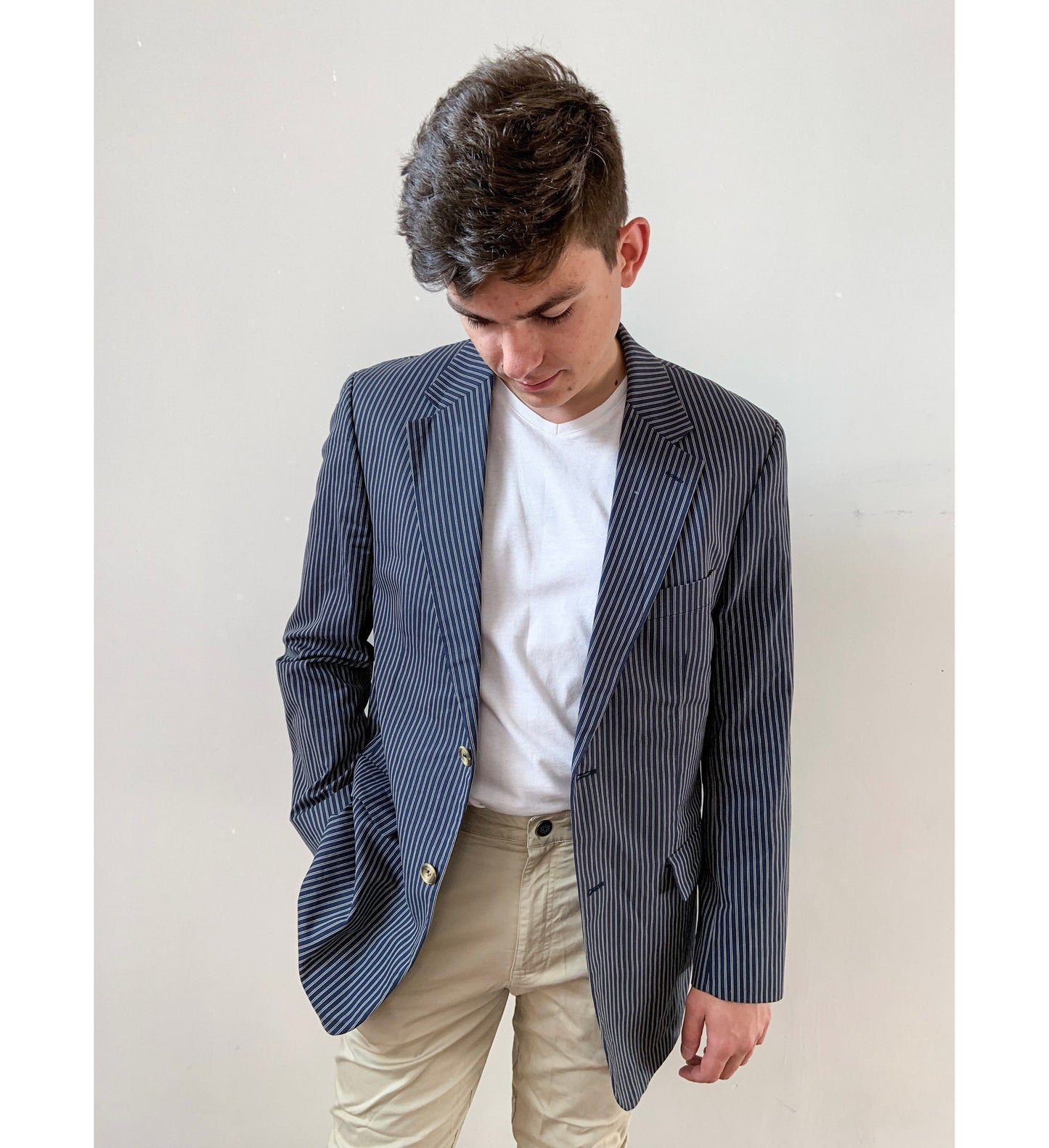 Vintage 90s Men's striped blazer, navy sport coat, size M