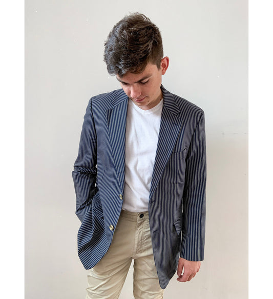 Vintage 90s Men's striped blazer, navy sport coat, size M