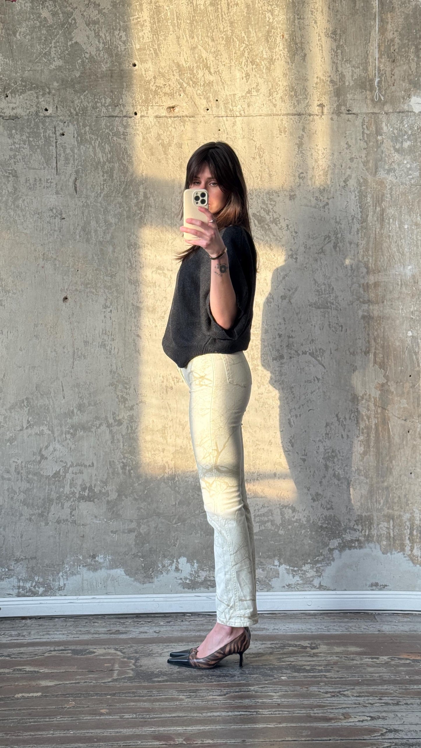 Vintage Roberto Cavalli 2000s cream paisley print jeans