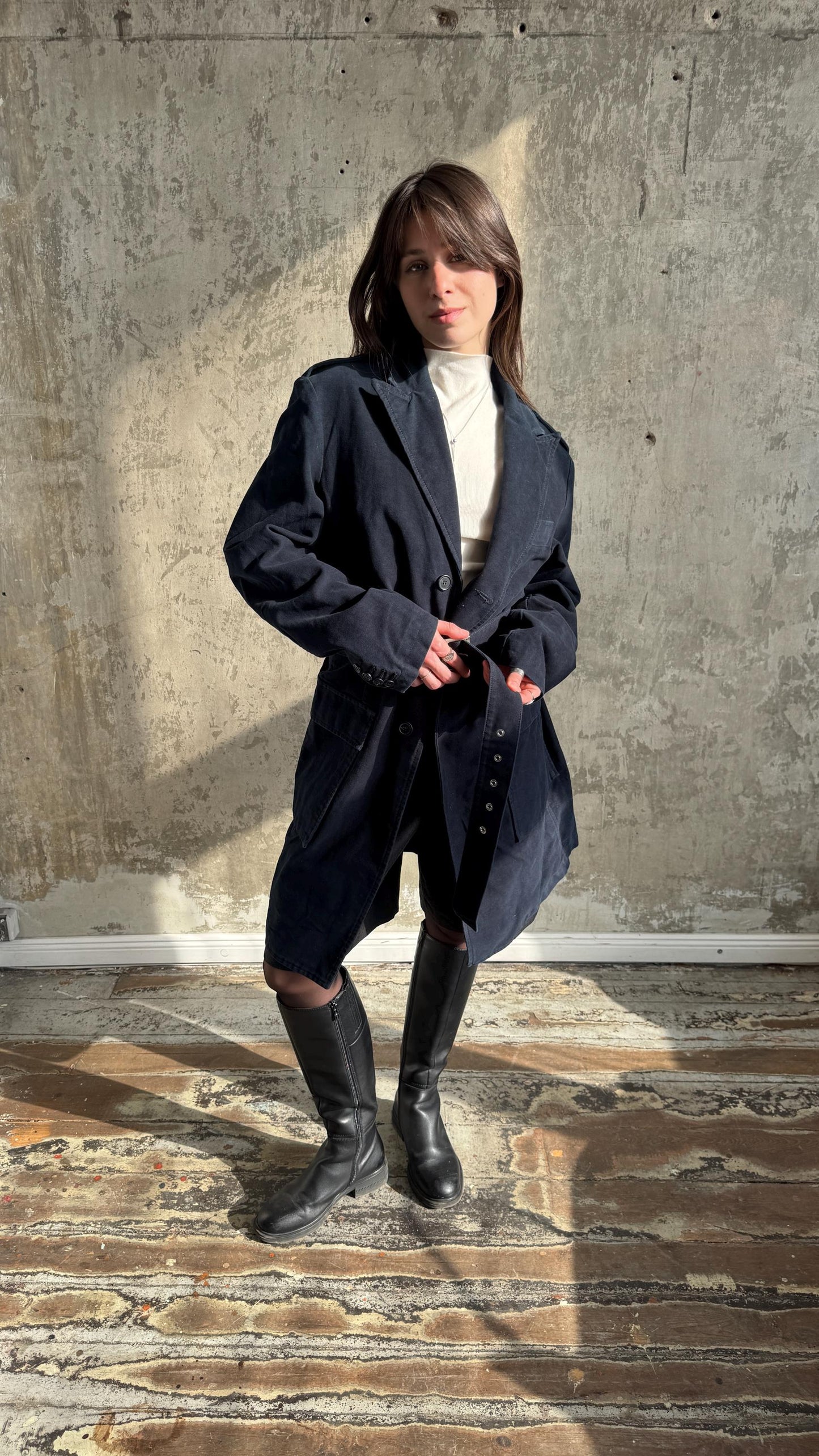 Vintage SISLEY belted coat in dark blue