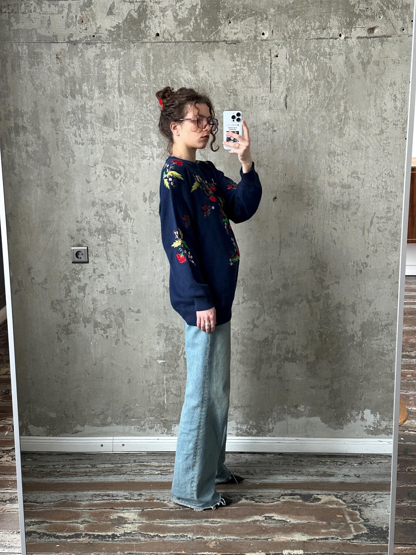 Vintage 90s long cotton oversized sweater in blue