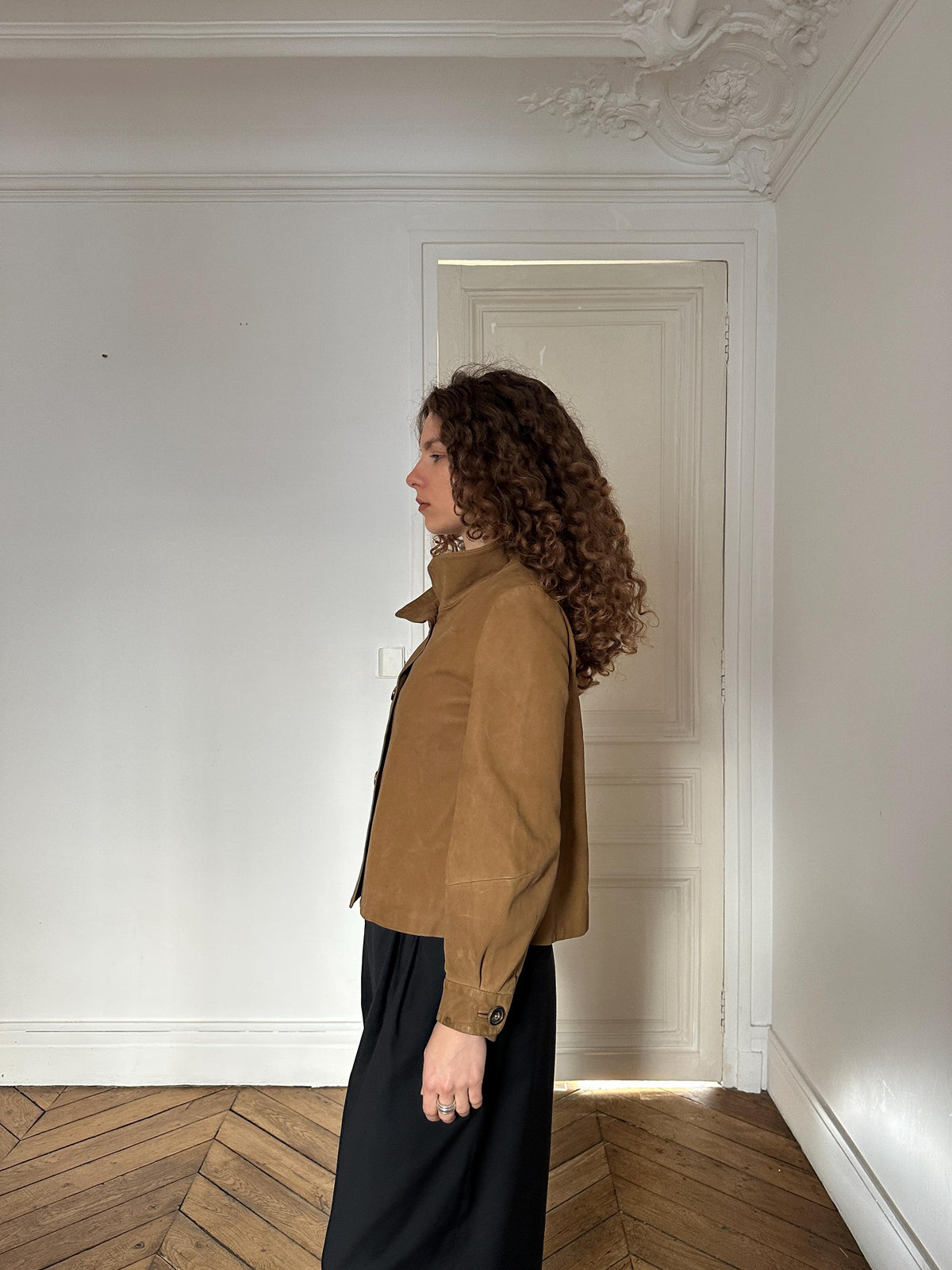 Vintage Marni Cropped Leather Jacket in Beige