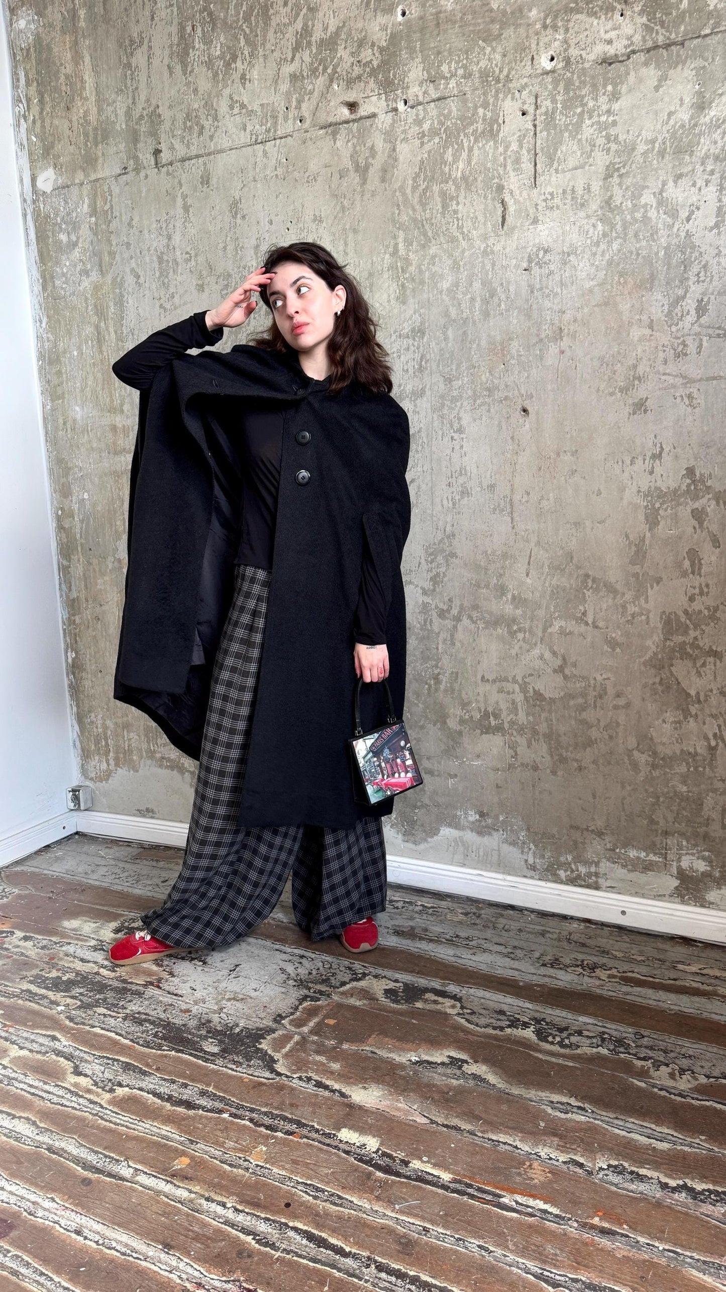 Vintage 90s Oversized Cape Coat in Black