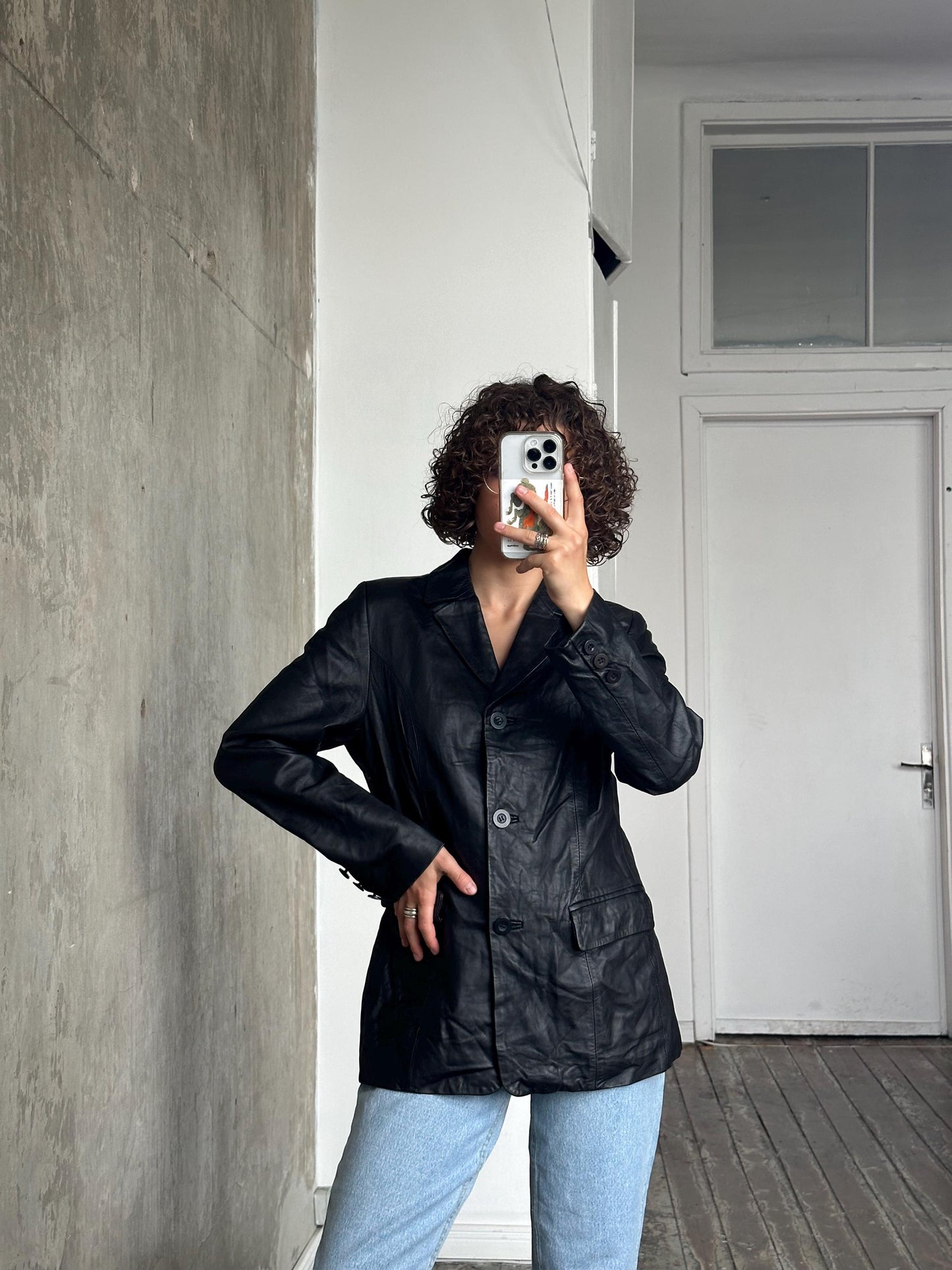 Vintage 90s leather jacket in black, leather blazer
