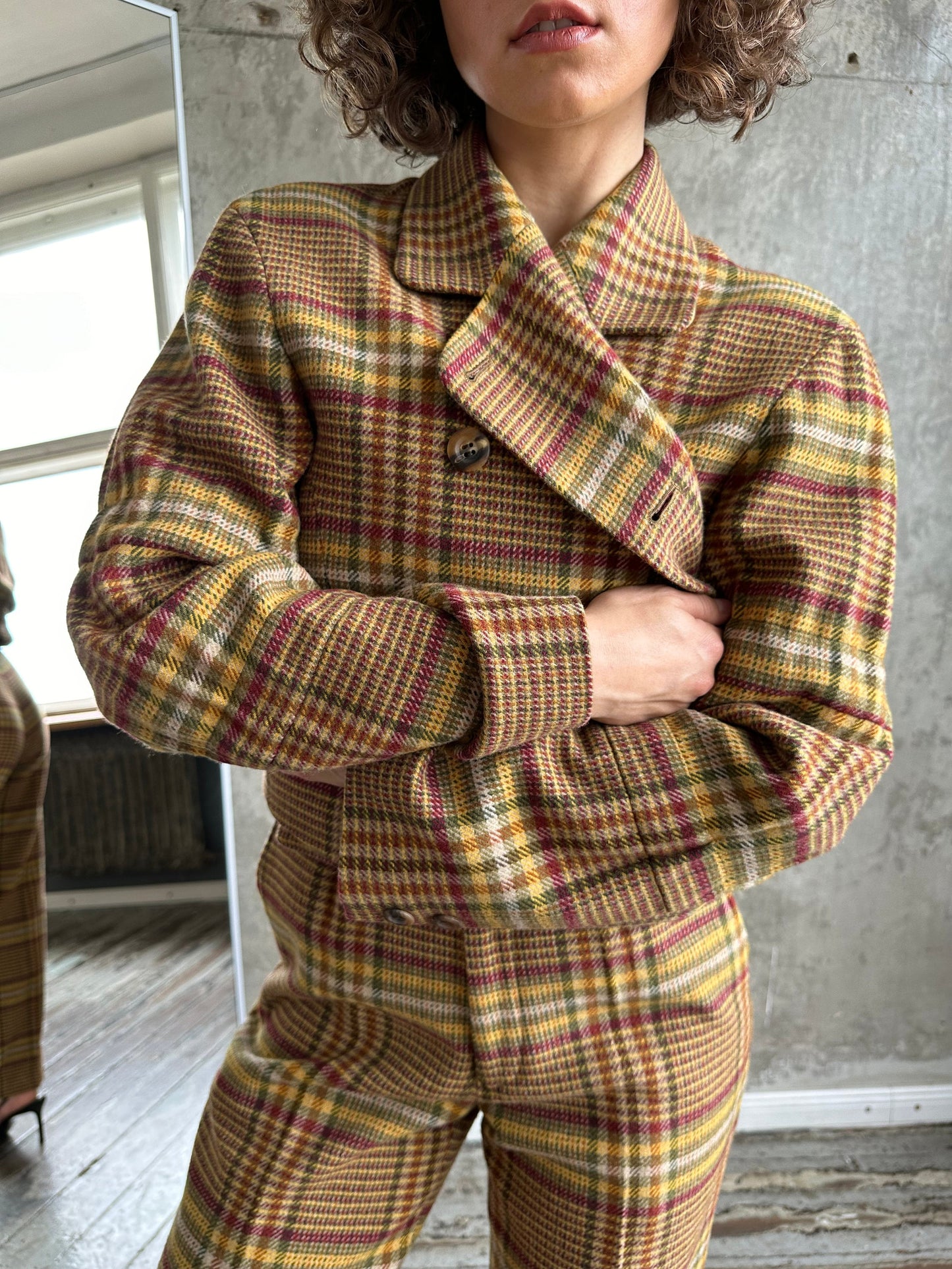 Archive 80s ISSEY MIYAKE SPORT wool check tweed suit in brown