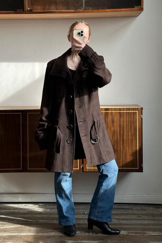 Vintage 90s slim fit midi wool coat/overcoat in brown