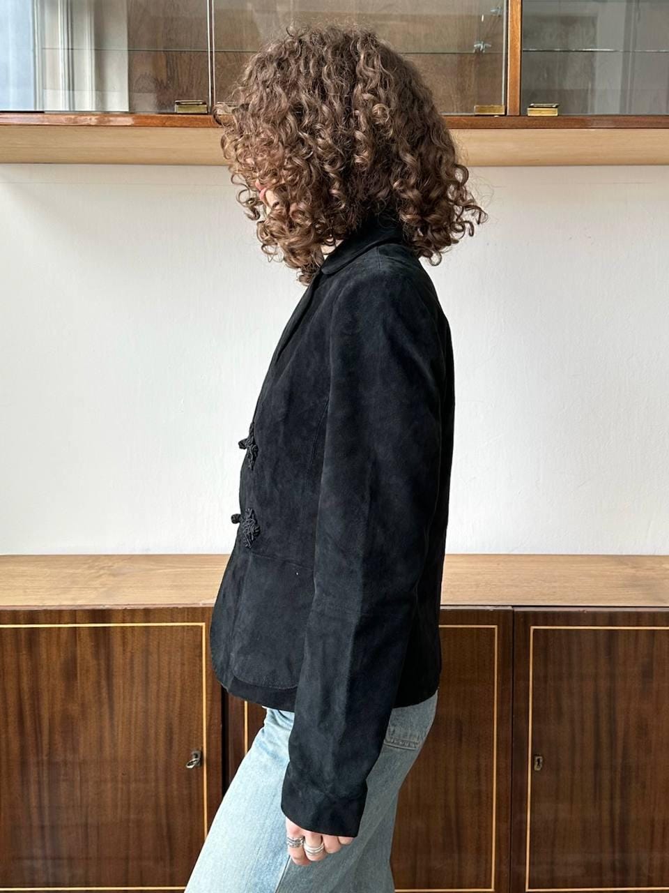 Vintage suede leather blazer in black