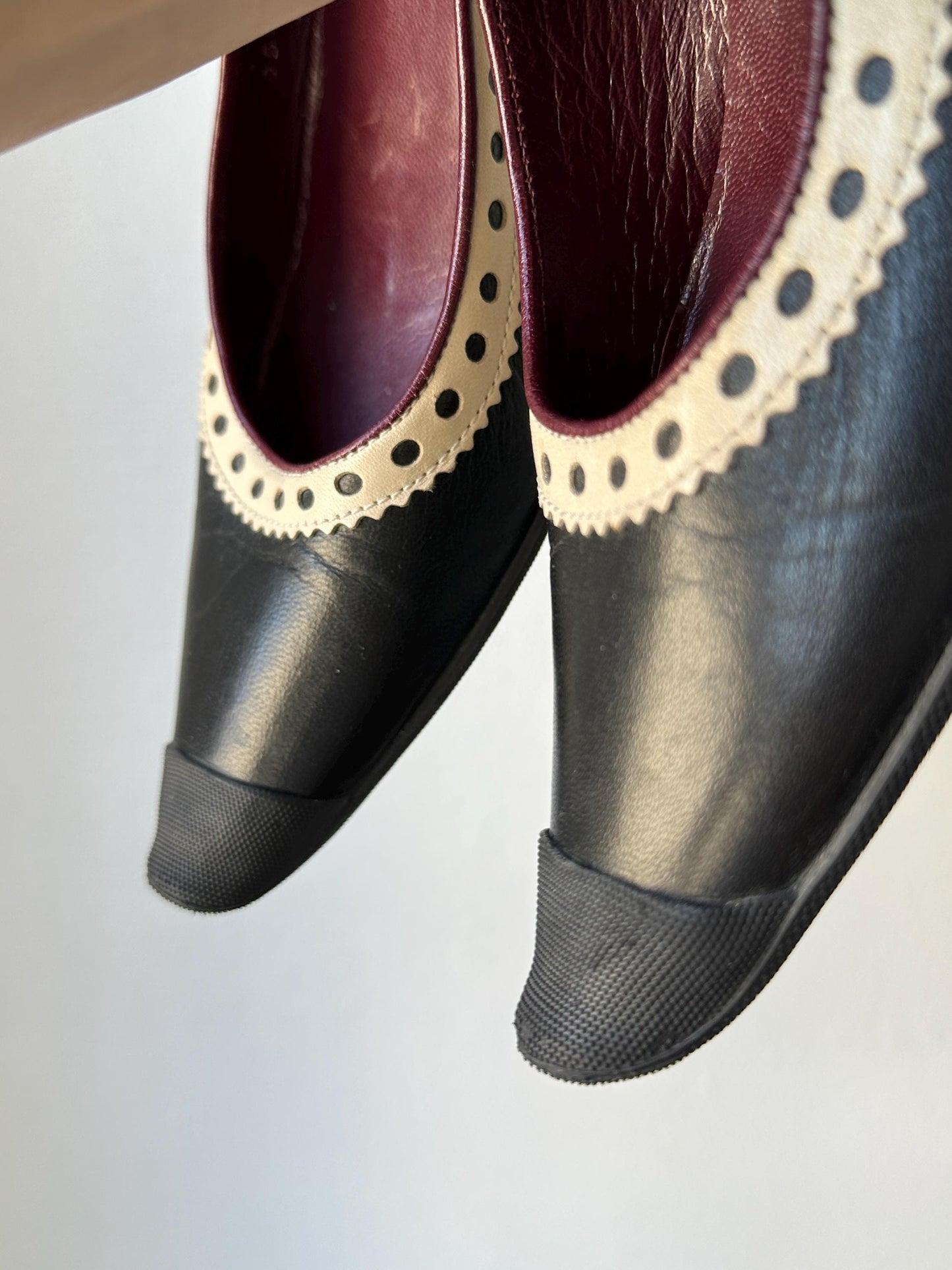 Miu Miu Black & Cream Perforated Leather Kitten Heel Pumps I US 6.5