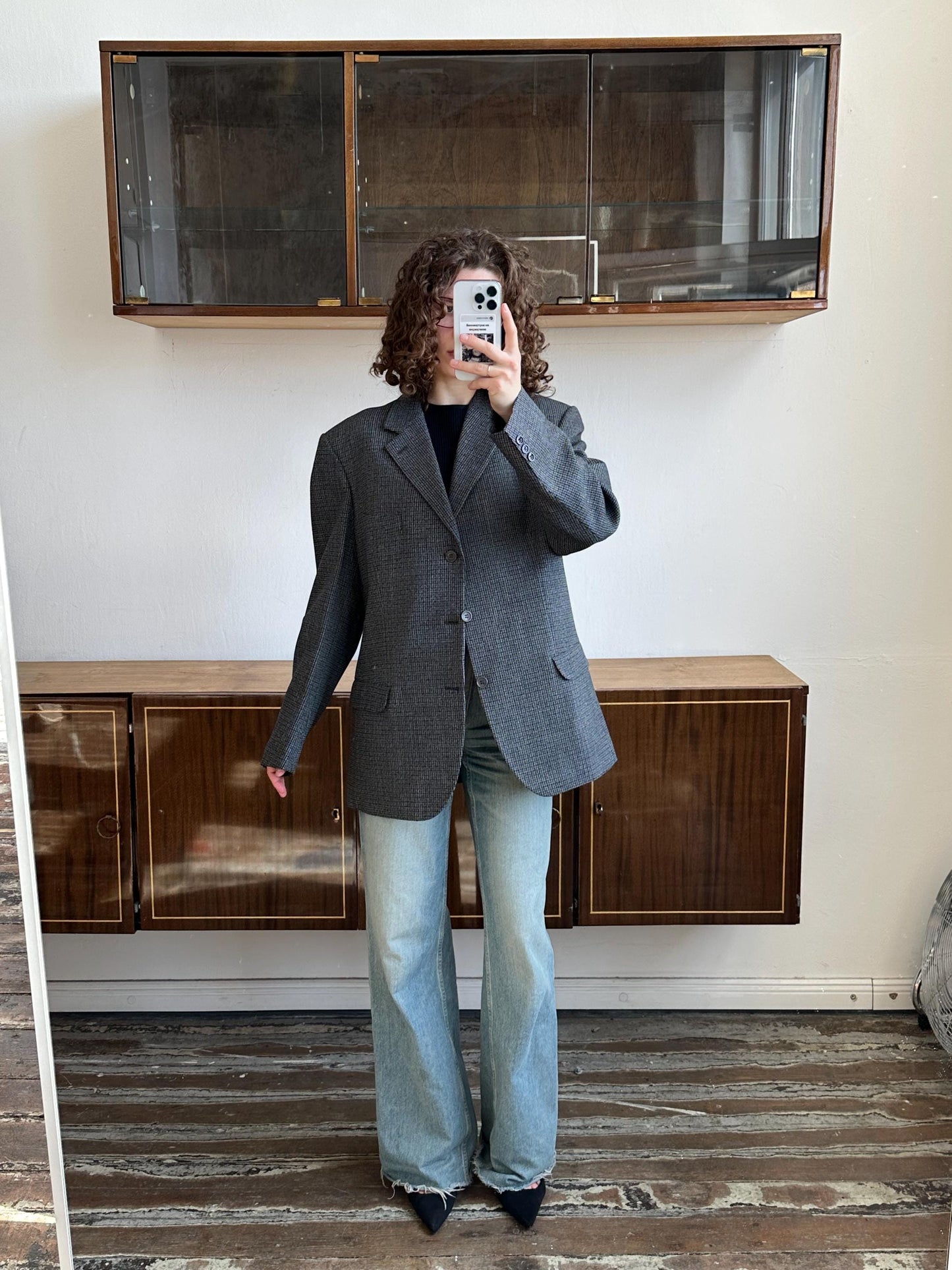 Vintage 90s grey checked blazer