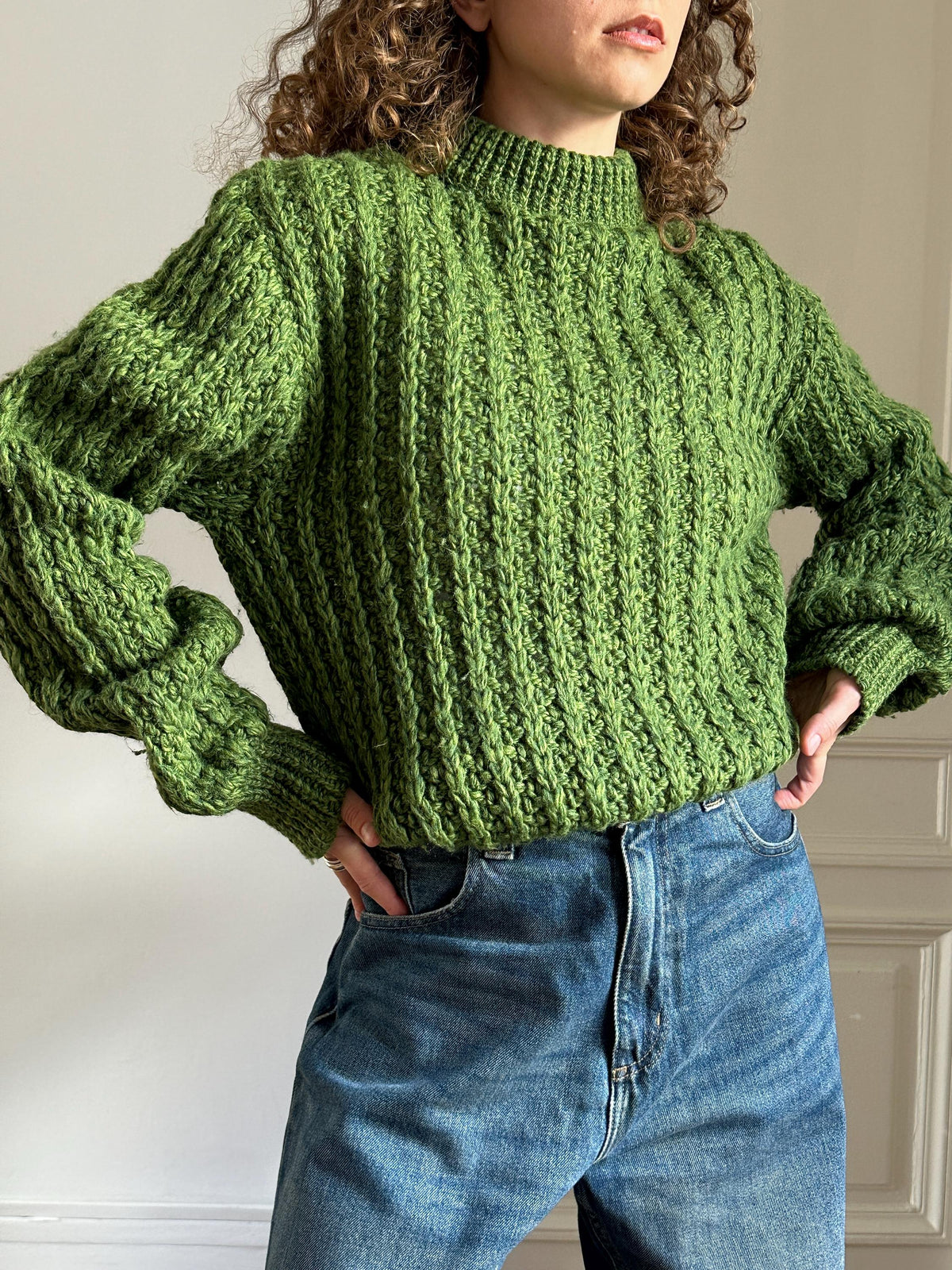 Vintage Coarse Knit Wool Sweater in Green